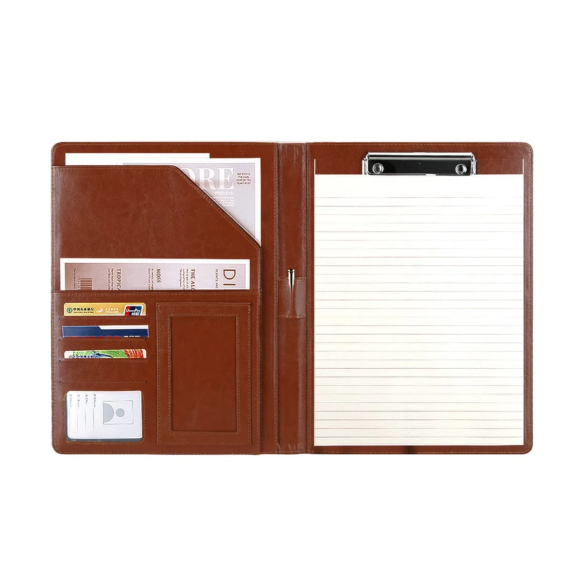 Podazz cartellina portadocumenti pelle cartellina A4 blocco note, cartella file in pelle PU, con coperchio, cartella di registrazione cartella conferenza Legal Lock manager Folio A4, con 4 scomparti
