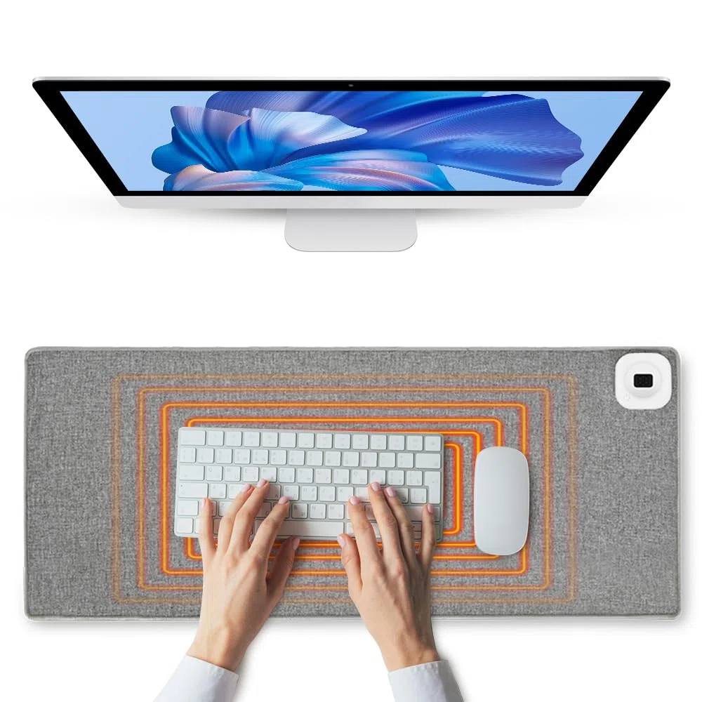 Tappetino da scrivania riscaldato, regolazione della temperatura in 6 posizioni e 4 ore, spegnimento automatico, 80 x 33 cm, controllo touch, edizione estesa, ufficio, studenti (grigio)