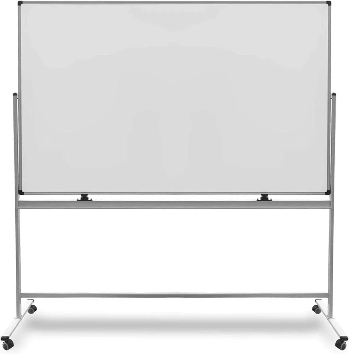 Lavagna magnetica mobile, con telaio e superficie con vernice protettiva, ruote girevoli 120x220 cm bianco