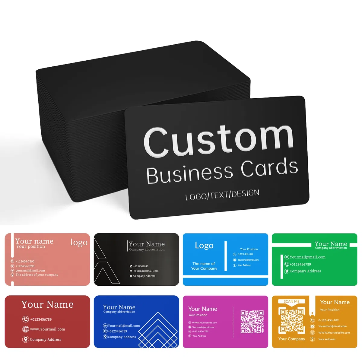 Carte da Visita Personalizzate in Metallo, Confezione da 20-600 Carte da Visita Personalizzate Incise con il Tuo Logo/Testo/Codice QR/Design per Doppio Lato, Impermeabili, Spessore 0,5mm per Business