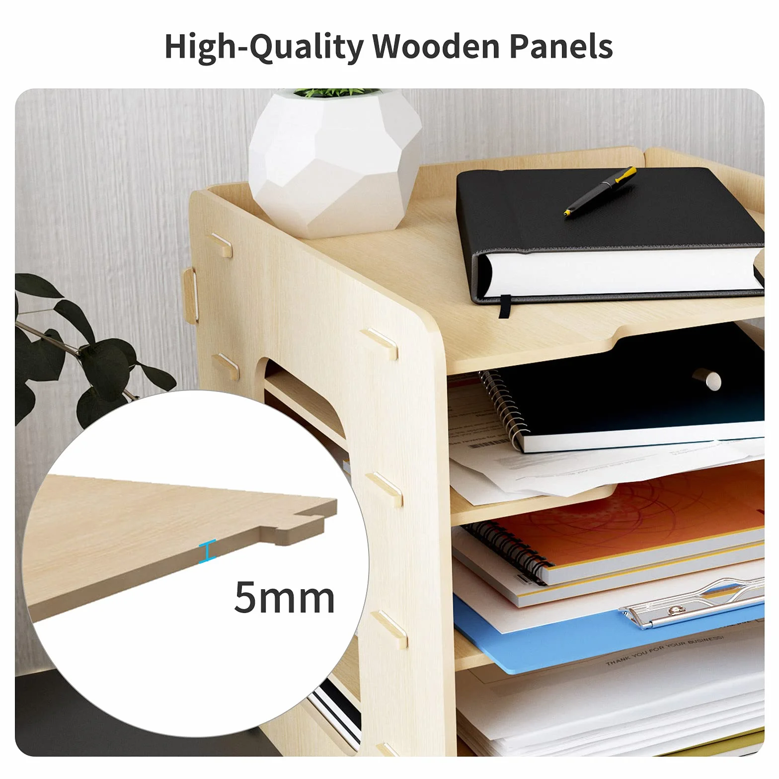 PUNCIA Organizer Scrivania 7 Ripiani in Legno Organizzatore Documenti Armadio Desktop Document Organizer Contenitore Libri Scrivania Scatola Archivio Porta Fogli A4 Porta Documenti per Ufficio Casa