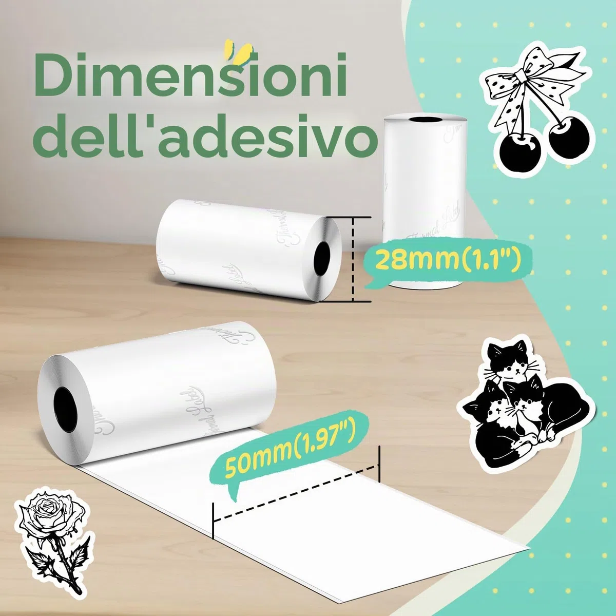 Phomemo 3 Rotoli Carta Termica Adesiva 50mm x 3,5m, compatibile con M02, M02X, M02L, M02Pro, M02S, P2S, M03 e altri modelli Phomemo, Etichette Autoadesive per Mini Stampante, per appunti e foto