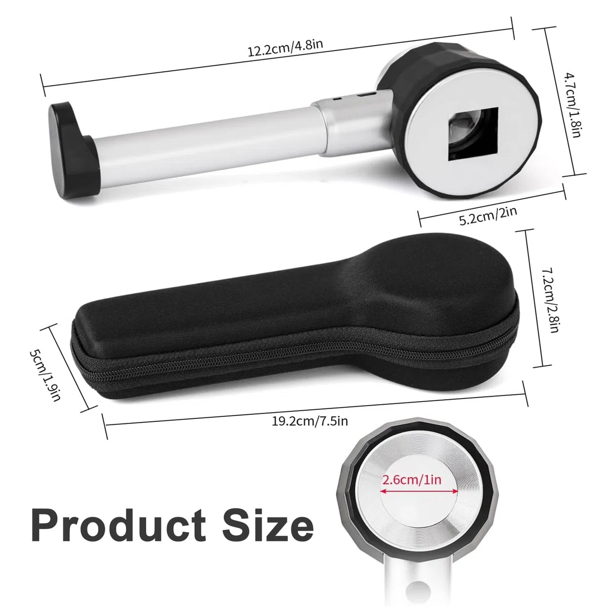 Lente d'Ingrandimento 30x con Luce,Ricaricabile, Manico Rimovibile & Righello 2cm, Lente Vetro Ottico 25mm per Gioielli, Dermatoscopio, Monete, Ispezione Pelle