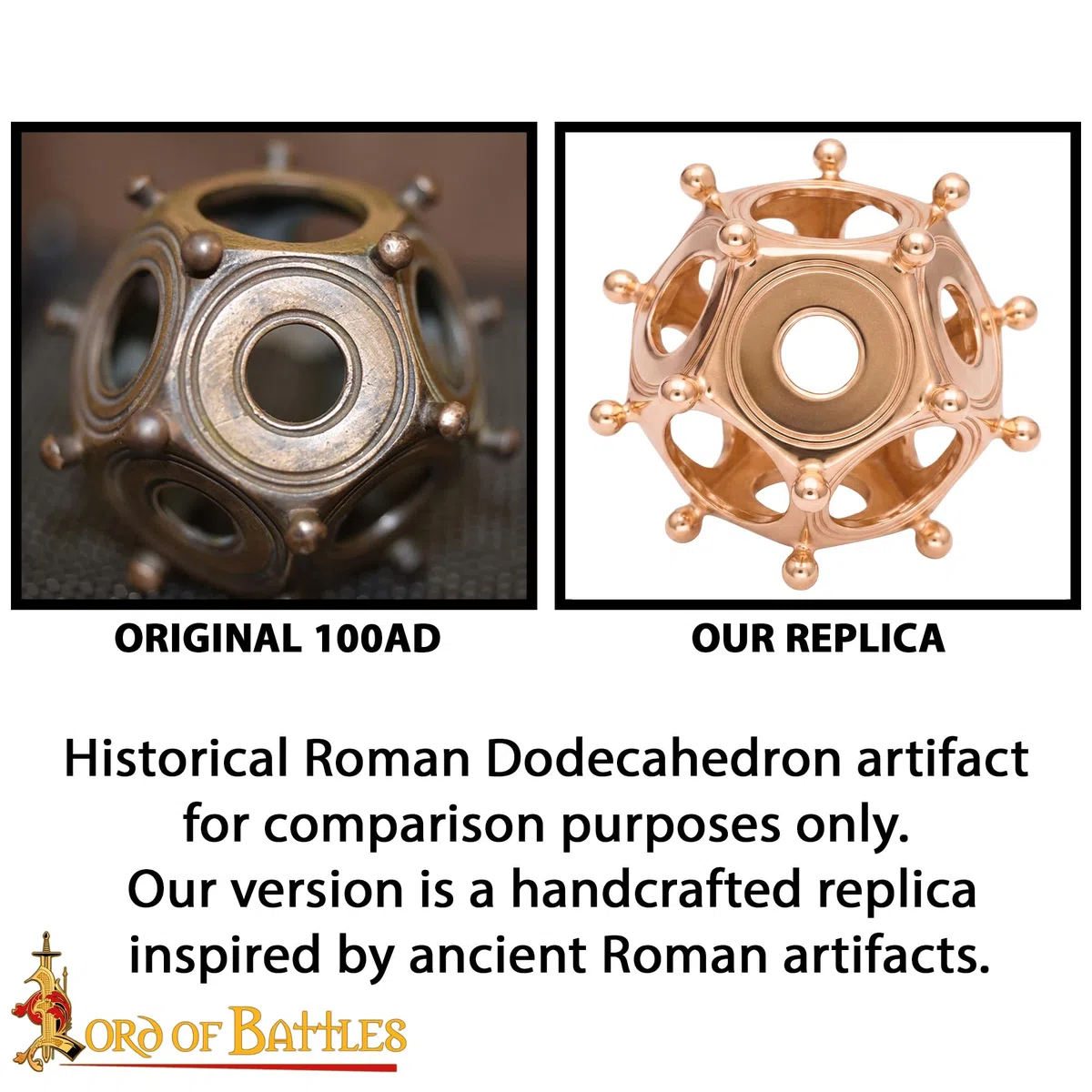 Lord of Battles Dodecaedro romano in bronzo | Replica di manufatto antico fuso a cera persa | Misteriosa reliquia romana per collezionisti e amanti della storia (finitura in bronzo)