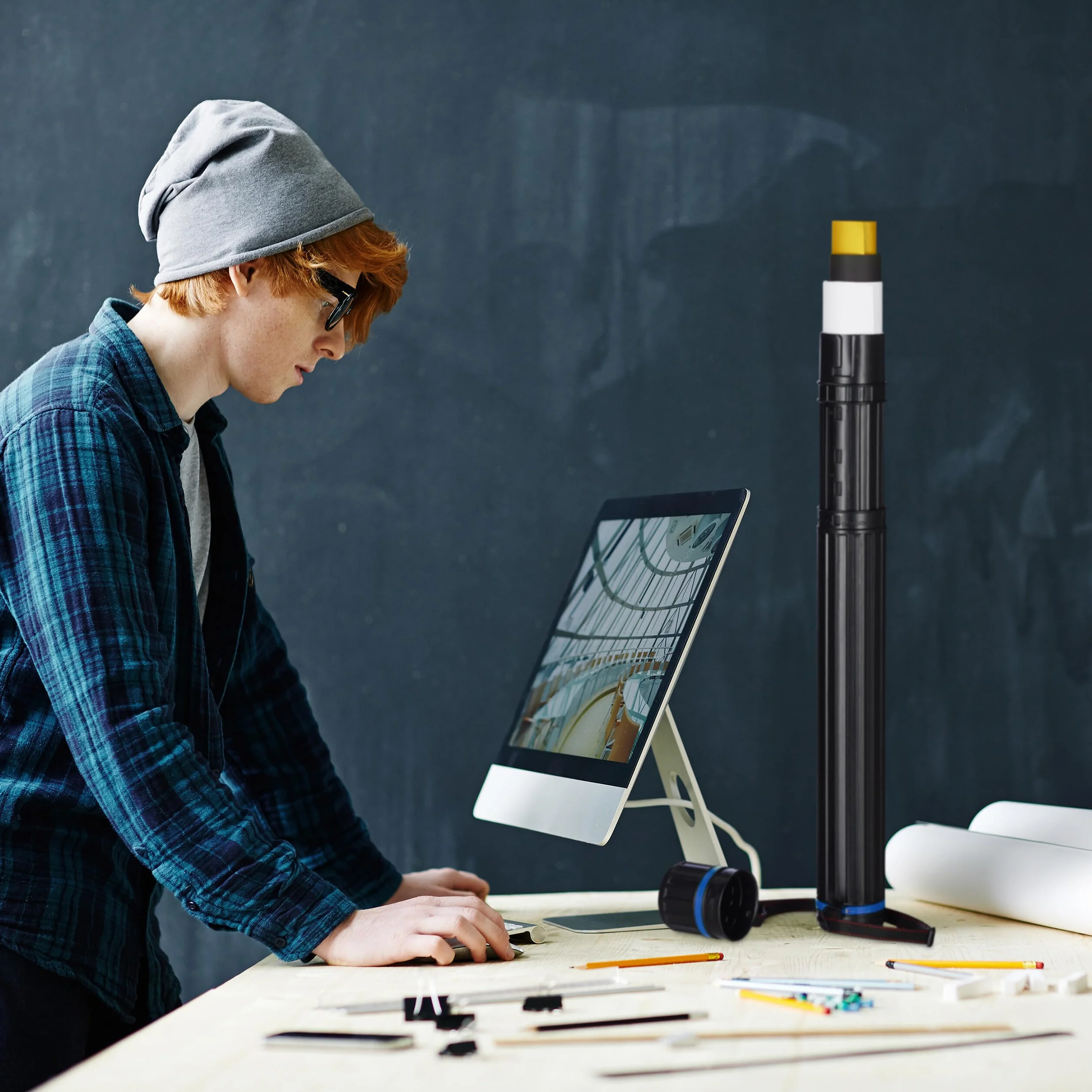 Relaxdays Tubo Portadisegni, Set da 2, Formato Max. A0, Cintura Regolabile, Tappo a Vite, 64-107 cm, Plastica, Nero Blu
