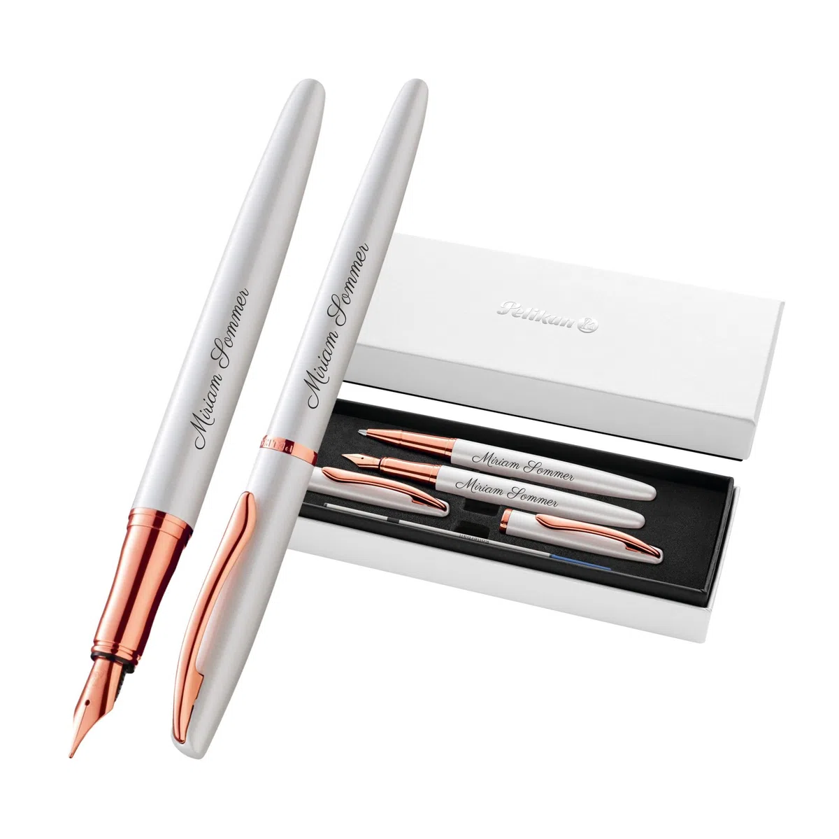 Pelikan Jazz Noble Elegance R/P36 - Penna roller e penna stilografica con incisione regalo, penne uniche con nome, regali personalizzati (madreperla bianca)