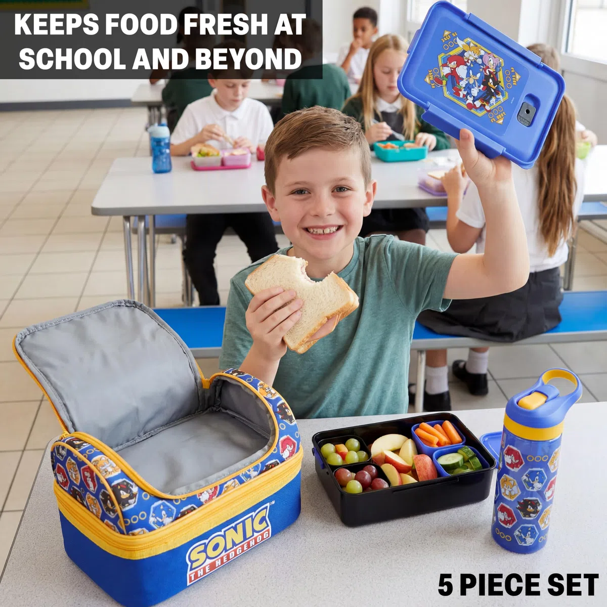 Get Trend SONIC THE HEDGEHOG Set Porta Pranzo Bambini, 3 Pezzi con Borsa Termica, Lunch Box, Borraccia Bambini, Porta Merenda Termico per Scuola e Tempo Libero, Idee Regalo Bambino (Blu/Multi Sonic)