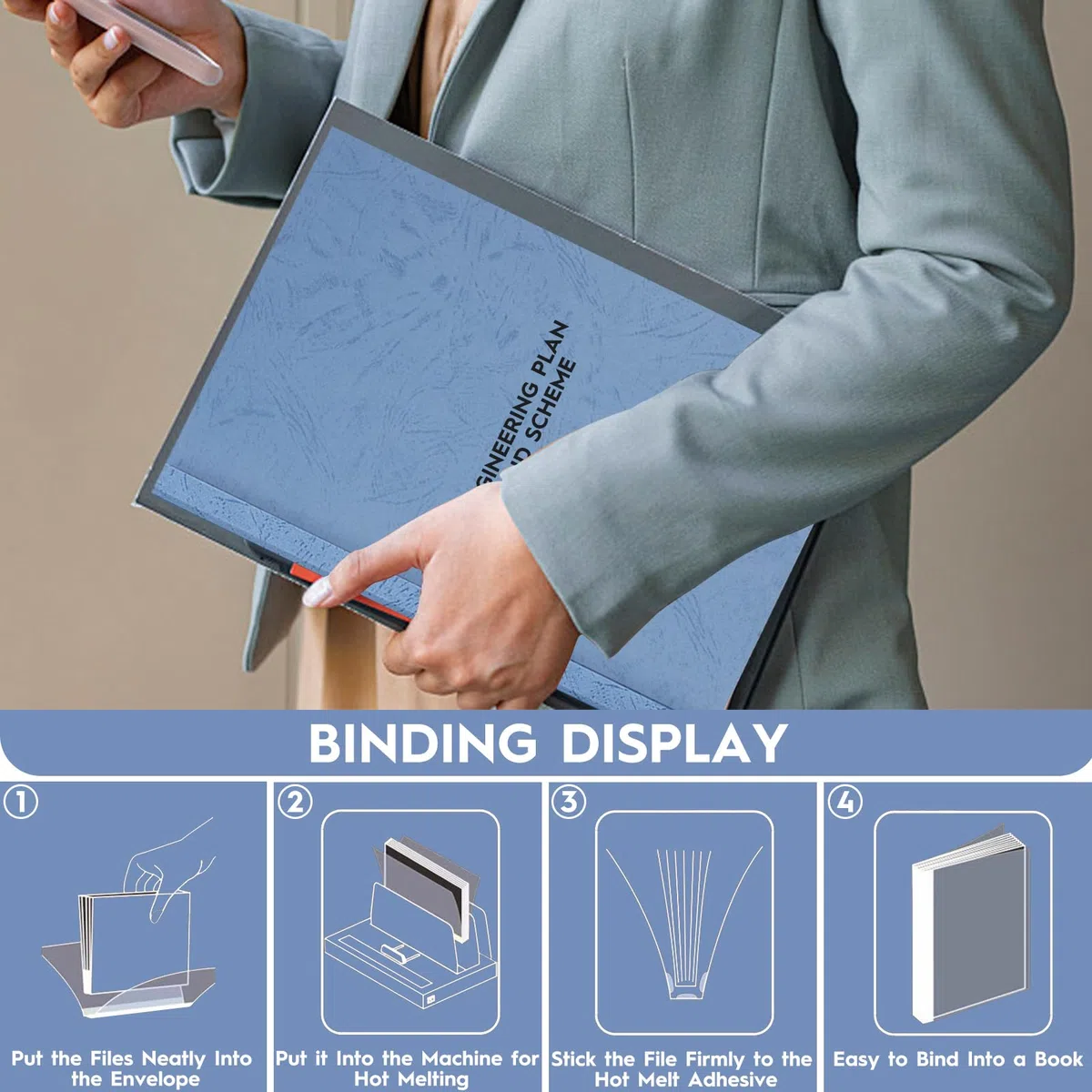 Cartelline Termiche A4 in PVC - 15 Fogli Con Copertina, 3mm (16-25), 6mm (36-50), 8mm (51-70) - Blu