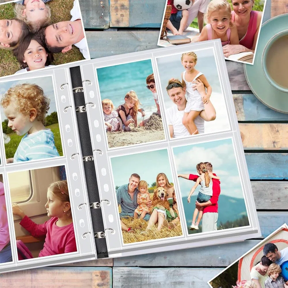 100 Pcs Cartoline Buste Trasparenti Per Foto Tasche A4 con Maniche, 4 Scomparti
