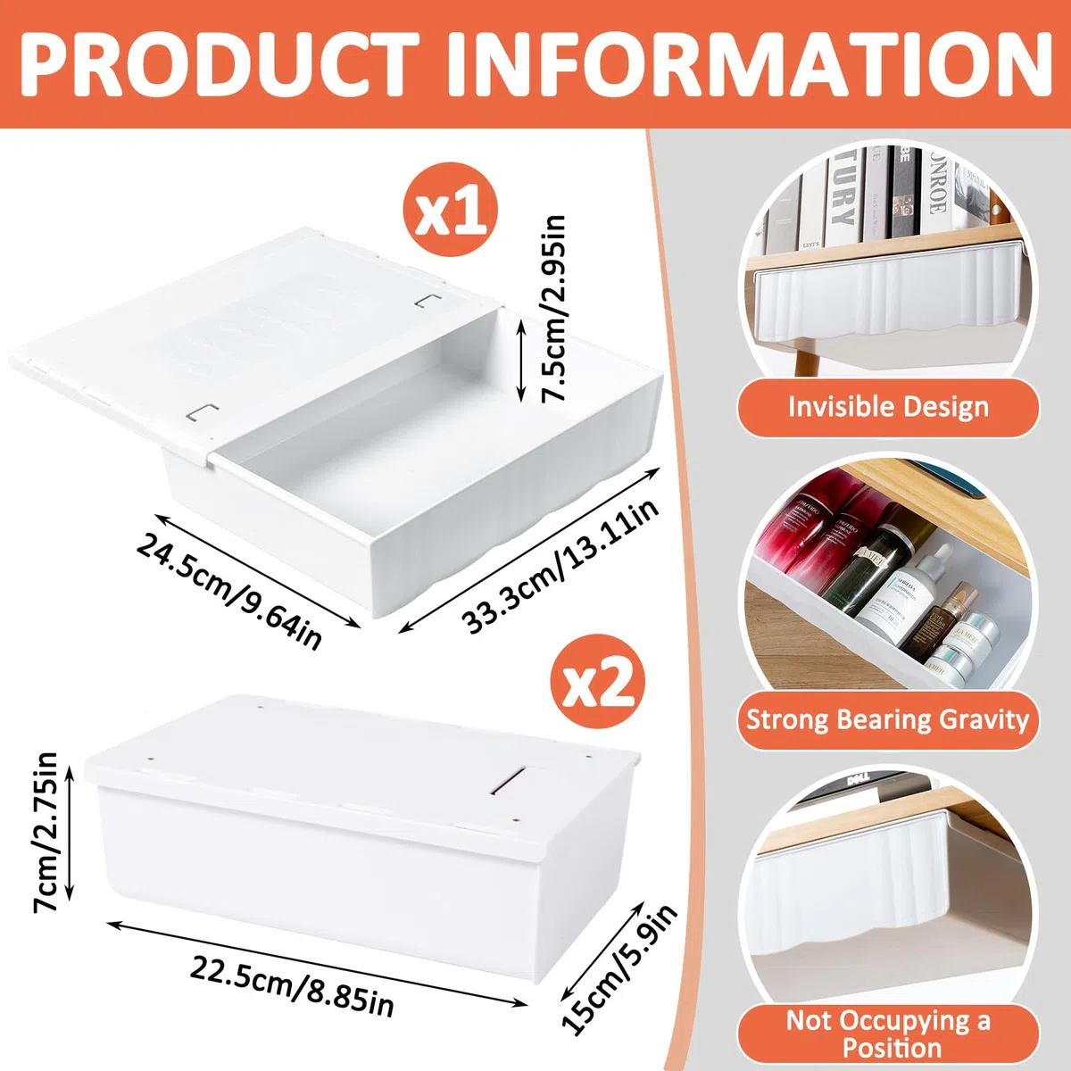 ZLPBAO Cassetto Sotto Scrivania, 3 Pezzi Autoadesivo Organizer per Cassetti, Cassetto Extra Grandi e Grandi Autoadesivo, Cassetto Organizer Cassetti Nascosto Adesivo Da Scrivania per Casa e Ufficio