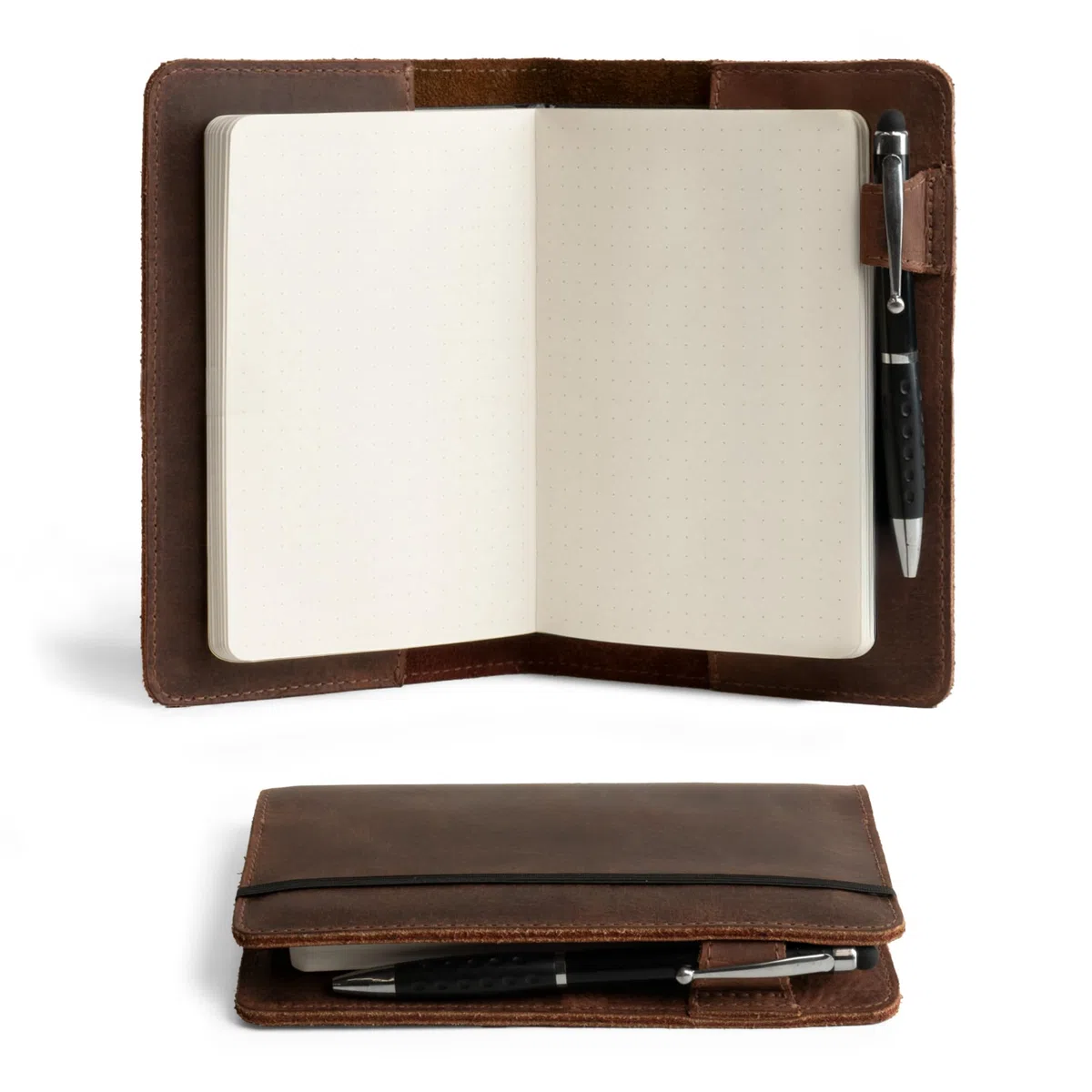 Hide & Drink, Custodia rustica per notebook Leuchtturm A6 con copertina rigida (9,1 x 15,0 cm, taccuino non incluso), in pelle pieno fiore, fatto a mano, colore: marrone borbonico
