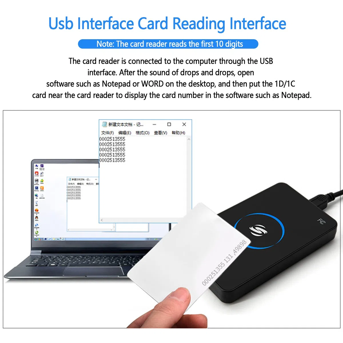 Zunate Lettore di Smart Card USB, Lettore di schede RFID HF - Smart Reader Senza - Lettore di schede IC, XP 7 Linux Android supportato, R80C, Nero