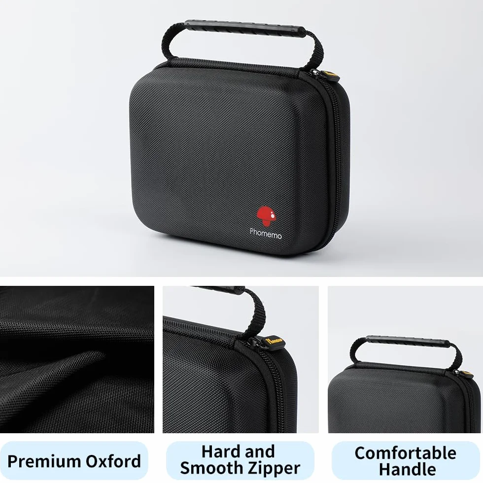 Phomemo Borsa per stampante, borsa portatile per stampante M221/M220/M110/M120/M200/M04S/M04AS, resistente agli urti, impermeabile, per stampante con nastro, con tasca a rete per accessori (nero)