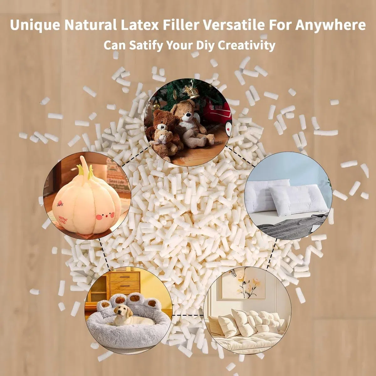 Talatex Imbottitura in lattice naturale triturato, 210 g, imbottitura sfusa e imbottitura per cuscini, 100% lattice naturale, supporto e antipolvere, per lavori fai da te, letti e cuscini per animali