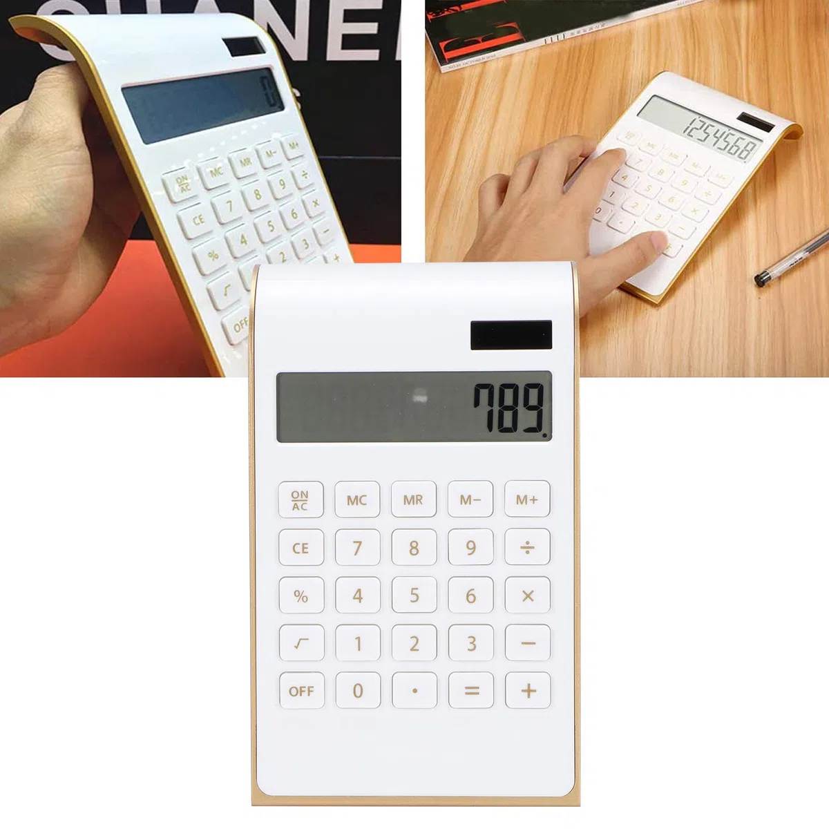 Calcolatrice Solare da Tavolo, 10 Cifre con Ampio Display LCD e Pulsanti Sensibili per Ufficio e Domestico (Bianco)