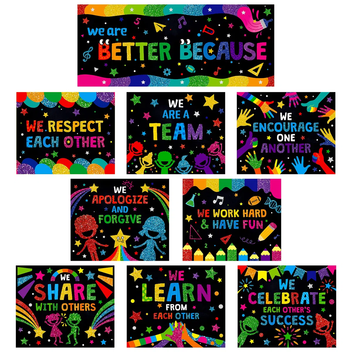 SpriteGru 10 Pezzi Poster per Scuola Decorazione Motivazionale We Are Better Banner Materna Primaria Media Superiore (30cm x 25cm)