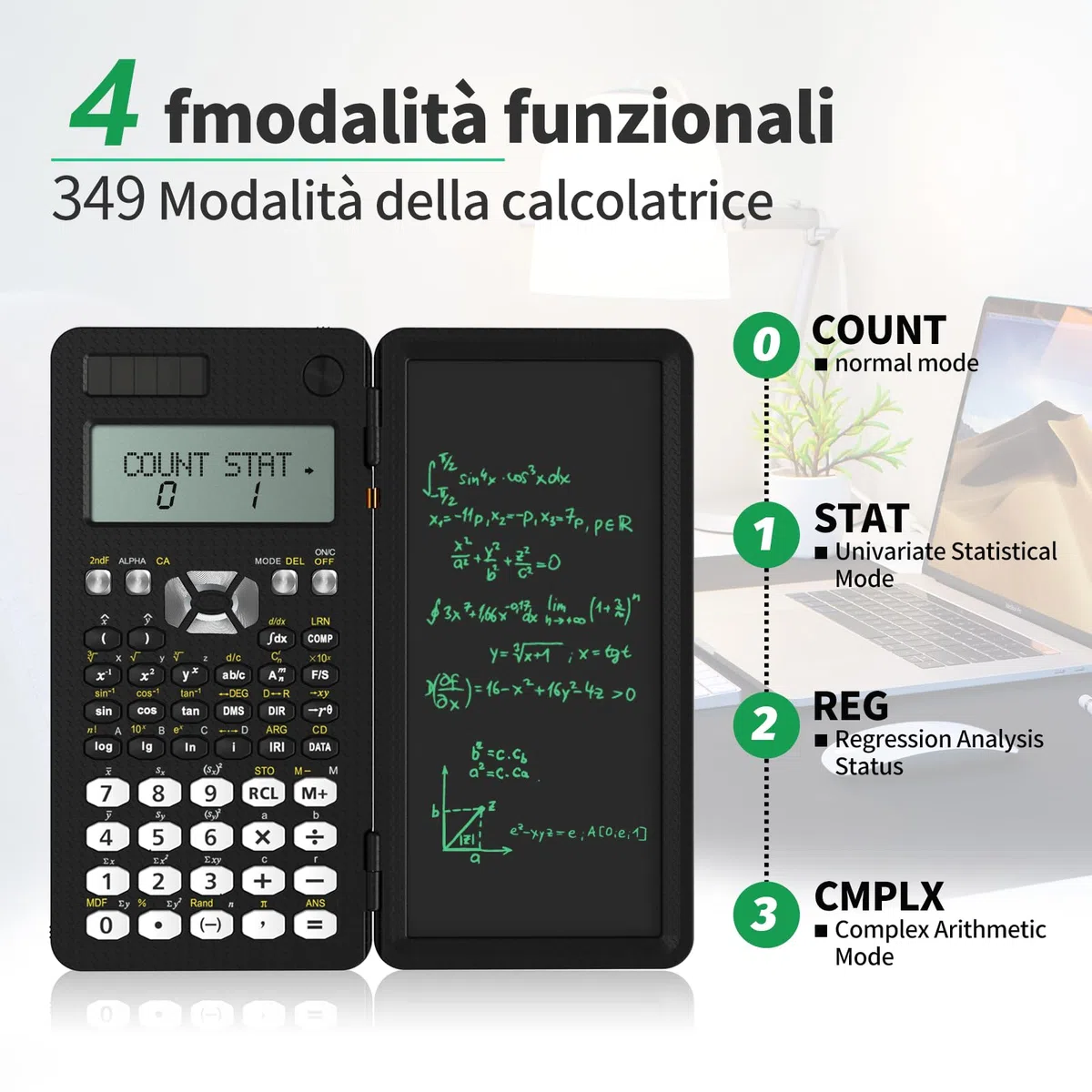 NEWYES Calcolatrice Scientifica 349 Funzioni,Aggiornata 991MS Calcolatrici con Lavagnetta da Scrittura, con Batteria Solare, Professionale, Portatile, Pieghevole, per Studenti, Insegnanti