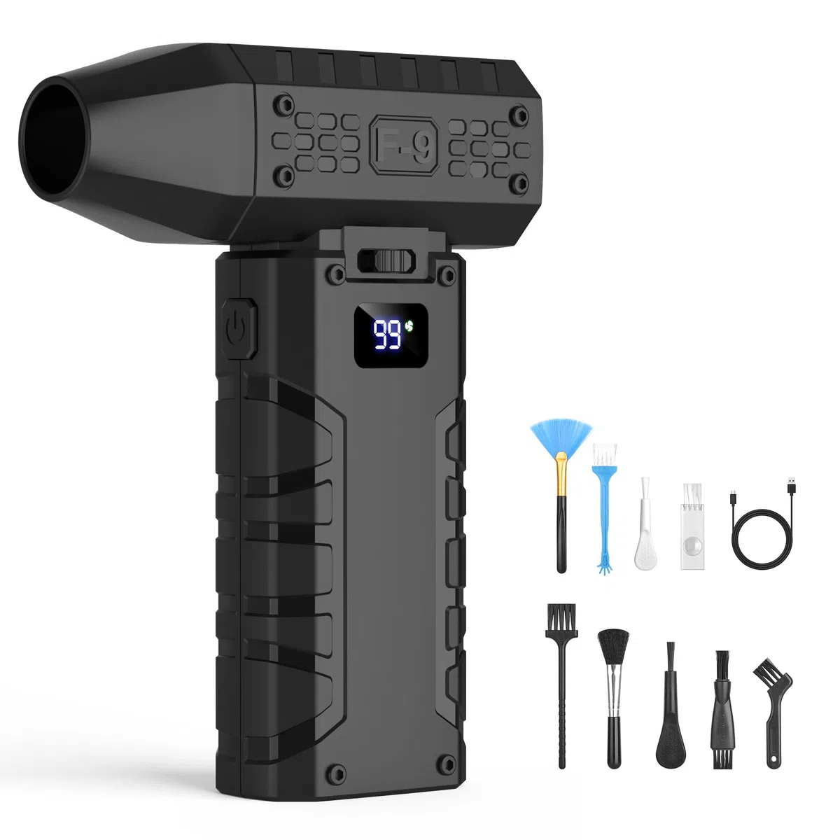 Soffiatore ad Aria Compressa, 110.000 giri/min, Velocità a Variazione Continua, Soffiatore D'aria Ricaricabile Senza Fili con Luce LED e Display HD, Soffiatore per Polvere per Tastiere di Computer