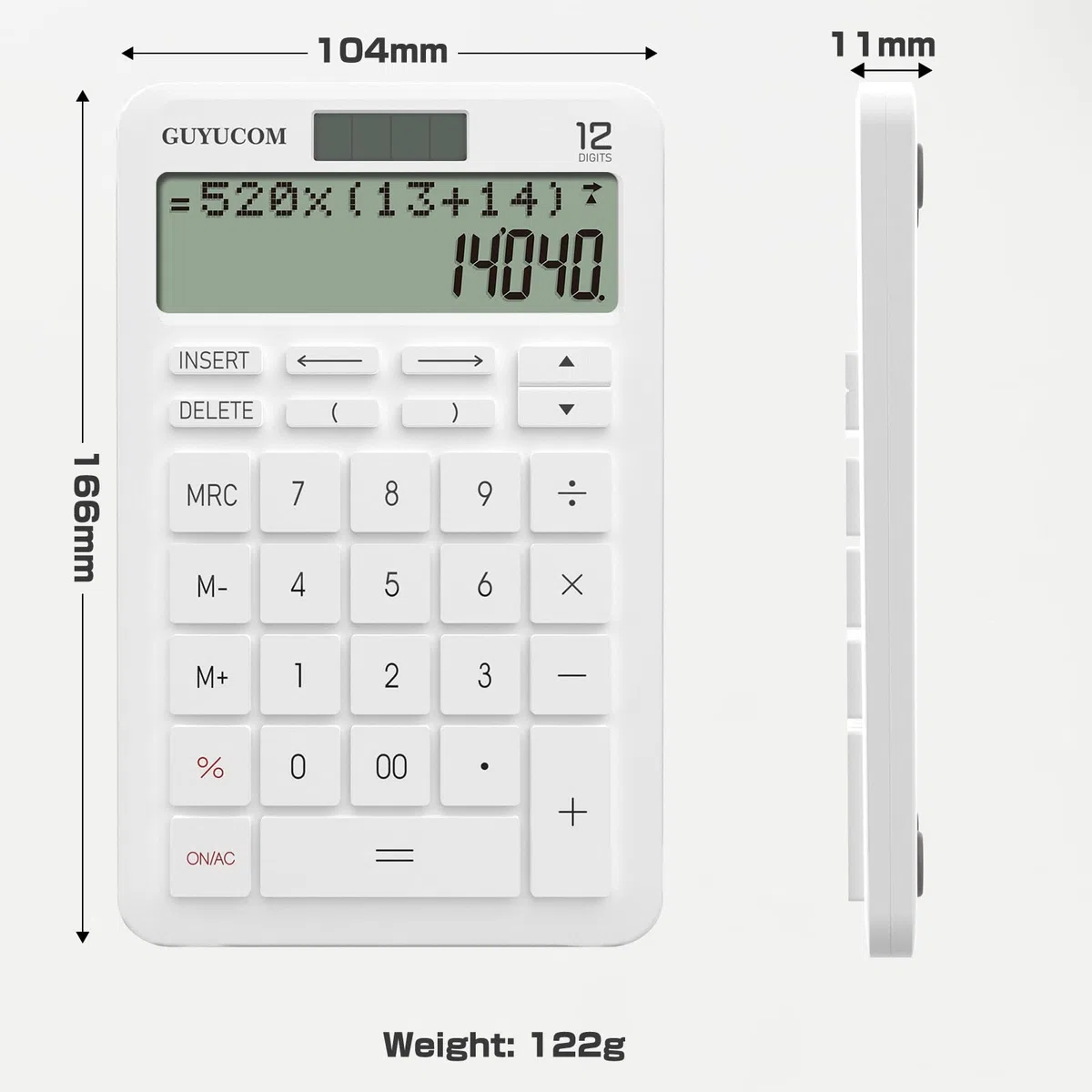 Calcolatrice GUYUCOM con memoria migliorata e funzione di tracciamento, display LCD a 2 righe chiaramente leggibile, 12 cifre, grandi pulsanti sensibili, bianco