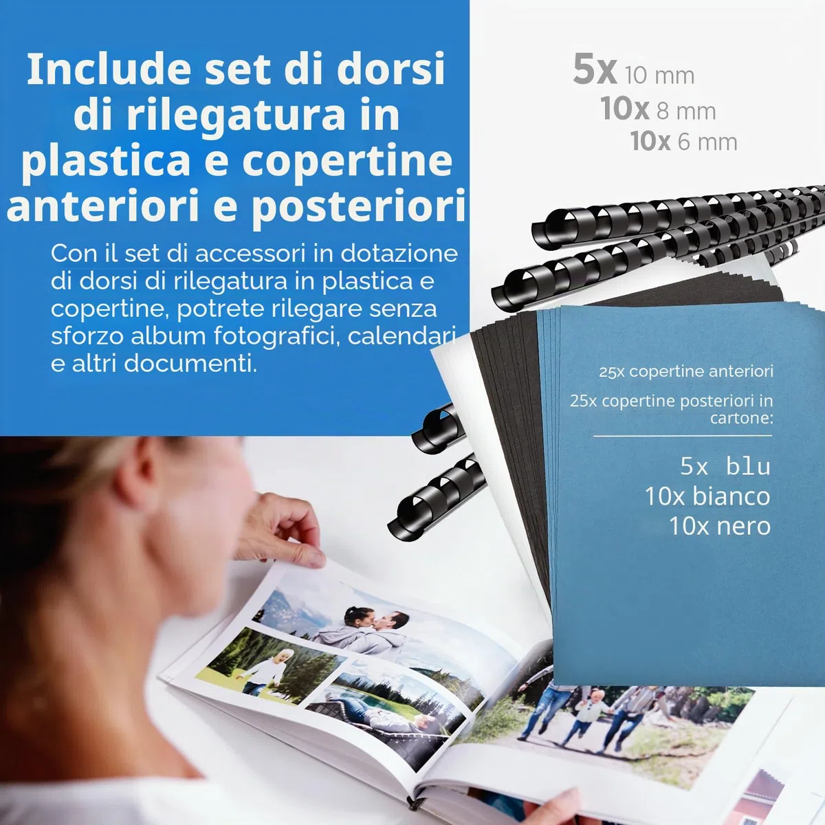Genie CB 850 spiralbindeg Batterie (fino a 350 fogli, DIN A4, da 75 pezzi incluso Starter set) argento/nero
