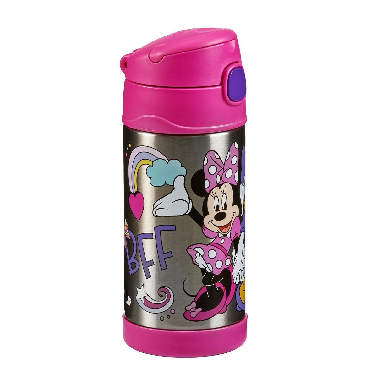 Thermos Kids FUNTAINER STRAW BOTTLE DISNEY 0,35 l, bottiglia termica per bambini in acciaio inox con cannuccia, 12 h freddo, lavabile in lavastoviglie, ermetica senza anidride carbonica, bottiglia