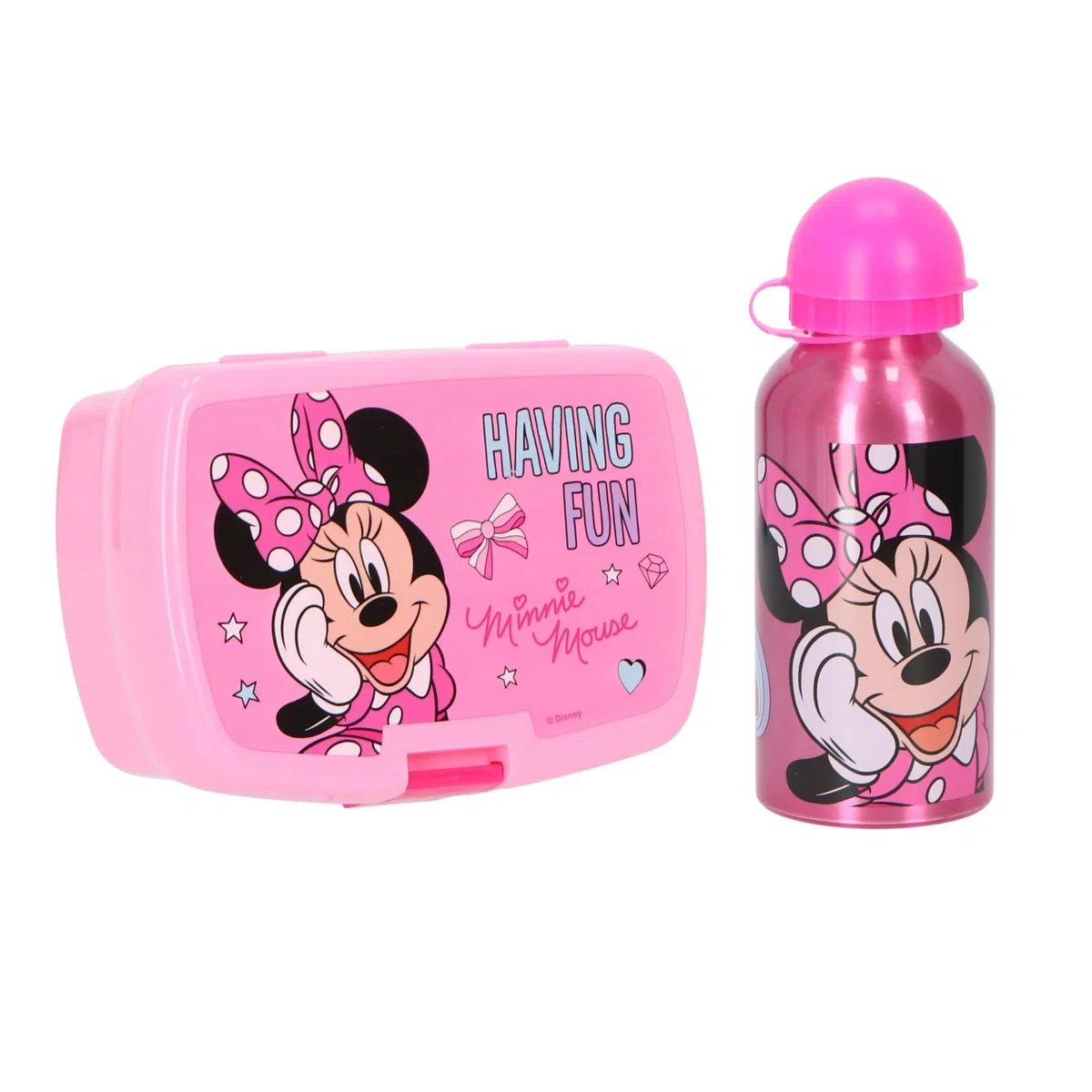 Minnie Disney Mouse - Contenitore per il pranzo con borraccia, set da 2 pezzi, rosa, ideale per scuola, asilo e gite