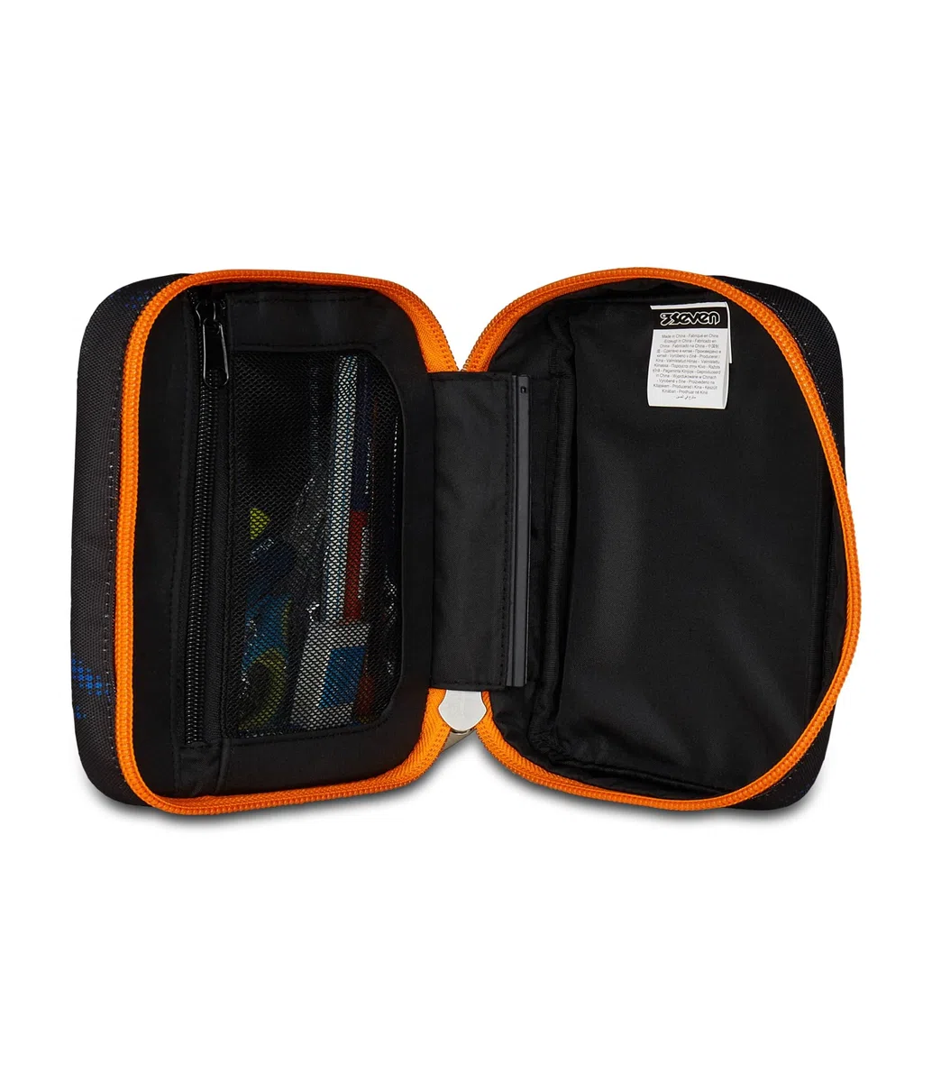 Seven Astuccio Scuola Speed Pad, Nero, Portapenne Mono Scomparto con Plance Amovibili, Completo Di Penne, Matite, Colori, Accessori Zaino, Scuola Elementare, Bambino