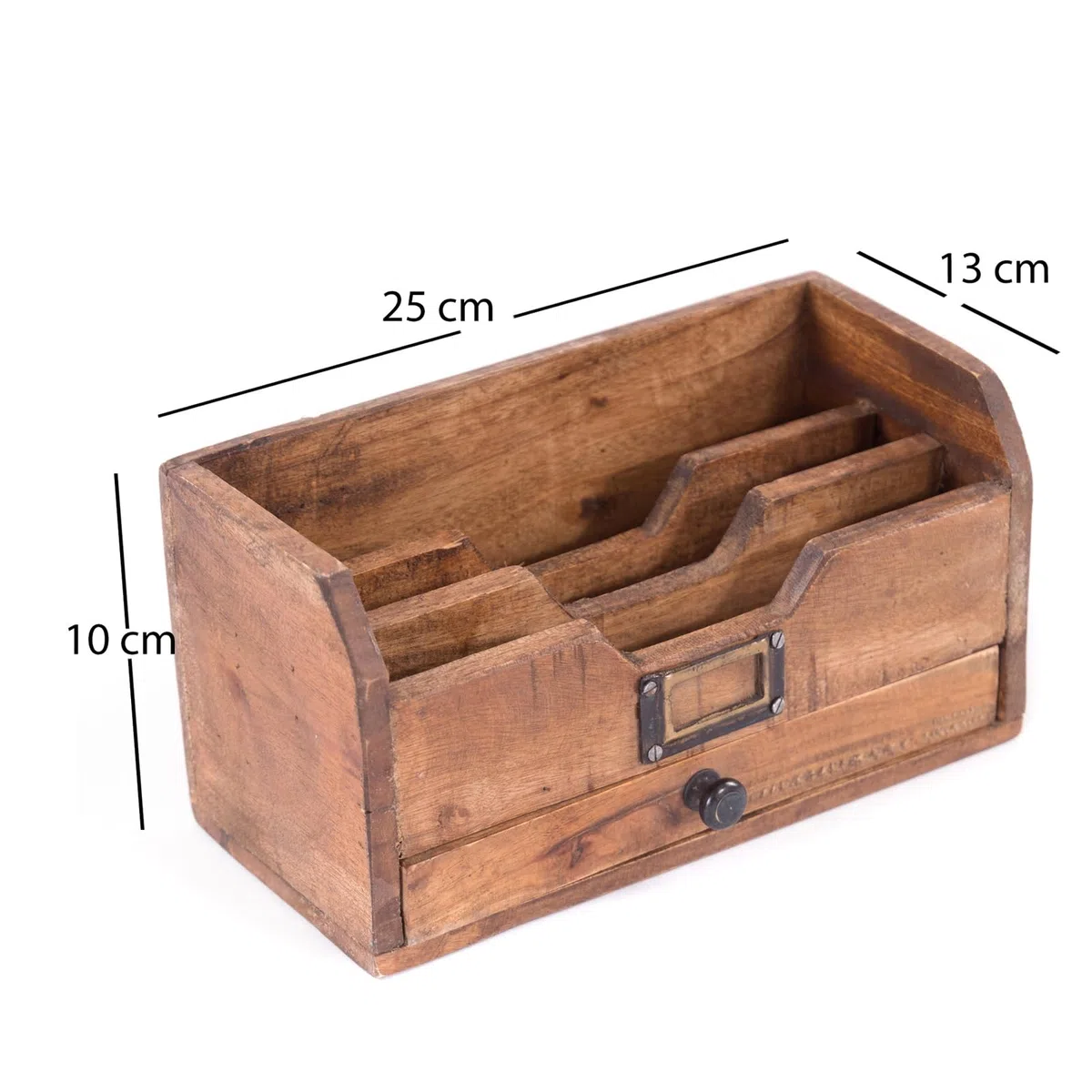DESIGN DELIGHTS Vassoio per Lettere Juna | Legno di Mogano, 3 Scomparti con cassetto, 25 cm | Raccoglitore di Lettere, organizzatore per Ufficio, Porta Lettere, Documenti