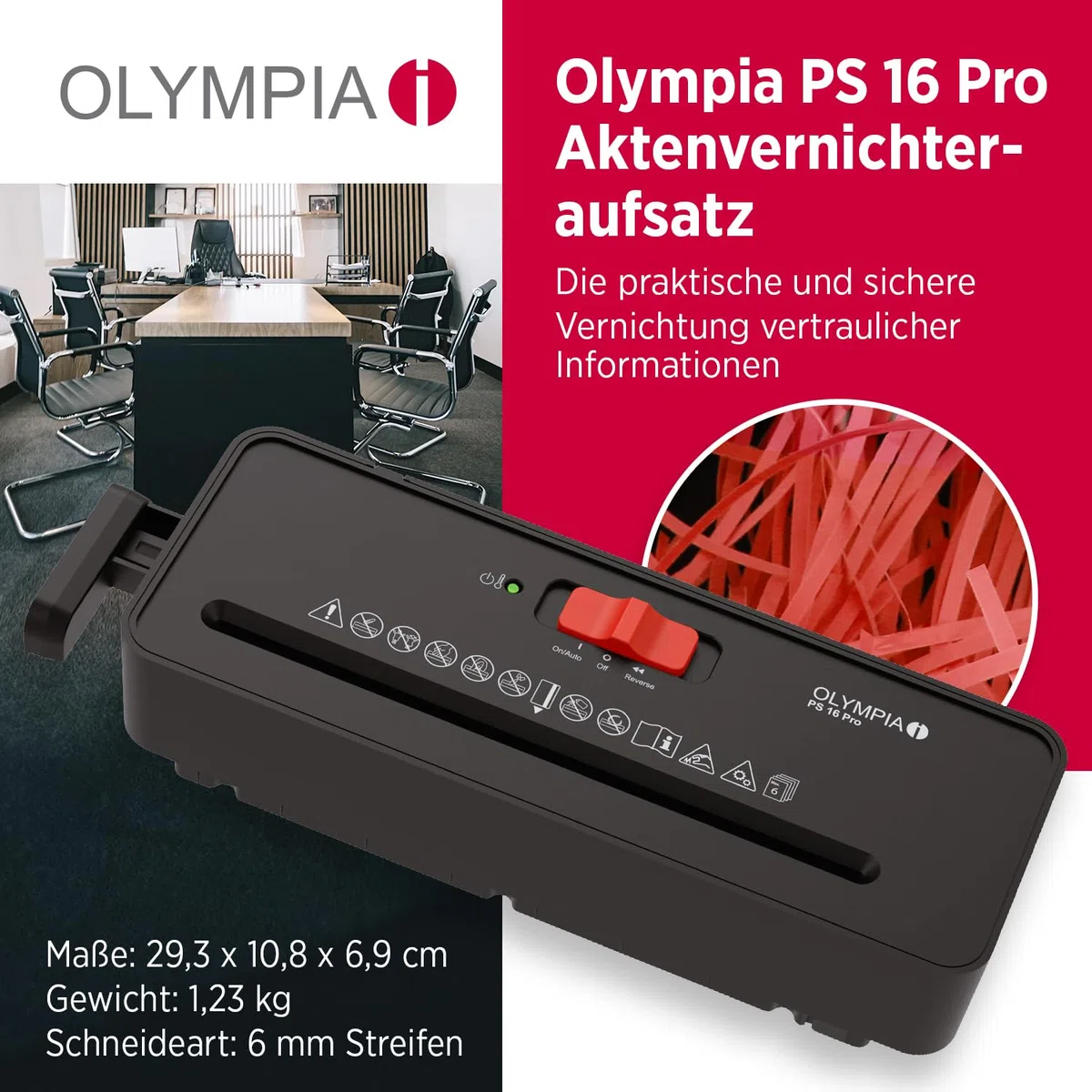 OLYMPIA PS 16 Pro trituratore documenti nero | Trituratore di carta compatto per la casa | Trituratore a strisce | Shredder carta | dispositivo di triturazione carta
