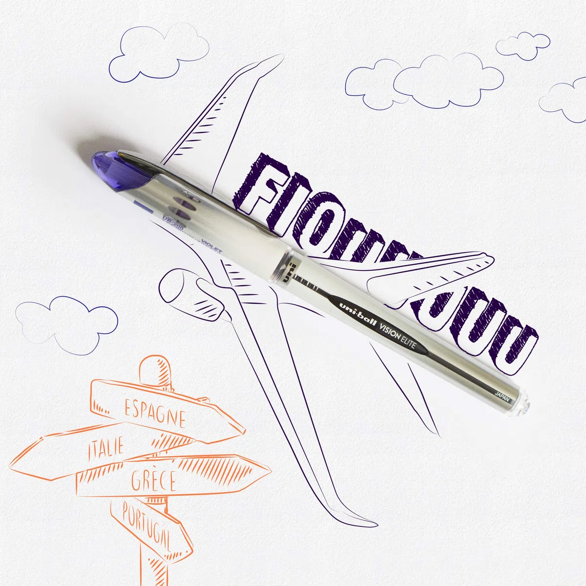 uni-ball - Uni Mitsubishi Pencil - 10 penne Vision Elite UB200 - Airplane Safe - Penna Roller Inchiostro Liquido - Punta 0,8 mm - Scrittura media - Penna Bleus