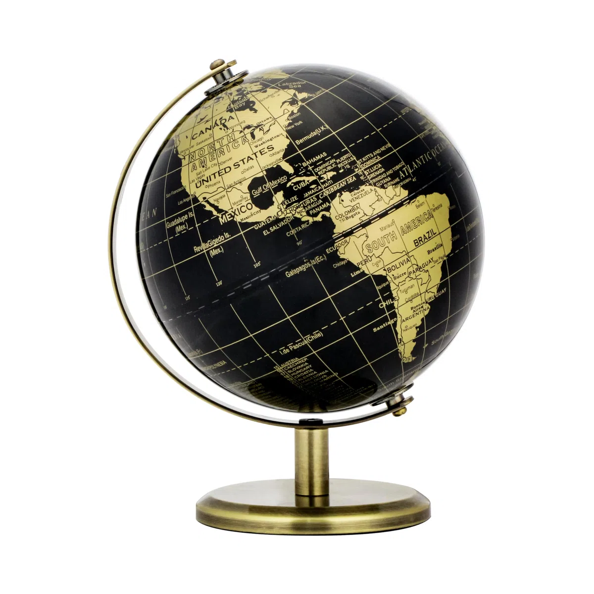 Exerz Mappamondo Nero e Oro 14cm, Mappa in Inglese,Mini Globo Geografico Educativo con Arco e Base in Bronzo, Elegante Decorazione e Strumento Didattico