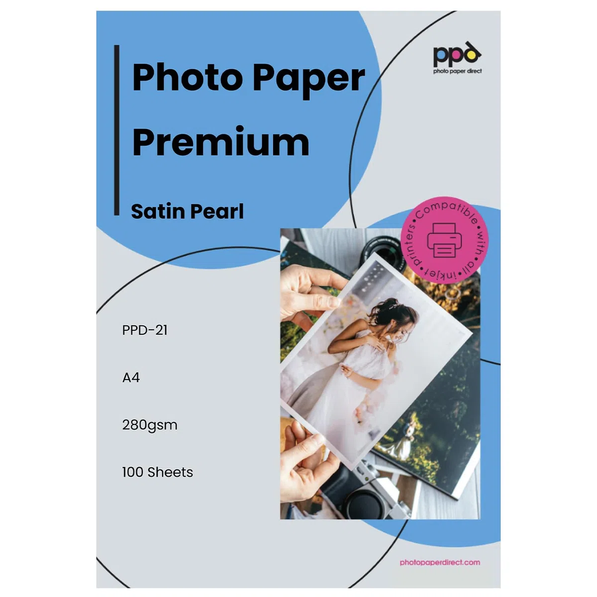 PPD A4 100 Fogli Carta Fotografica Premium Satinata Perlata Stampanti Inkjet, 280 gsm - PPD-21-100