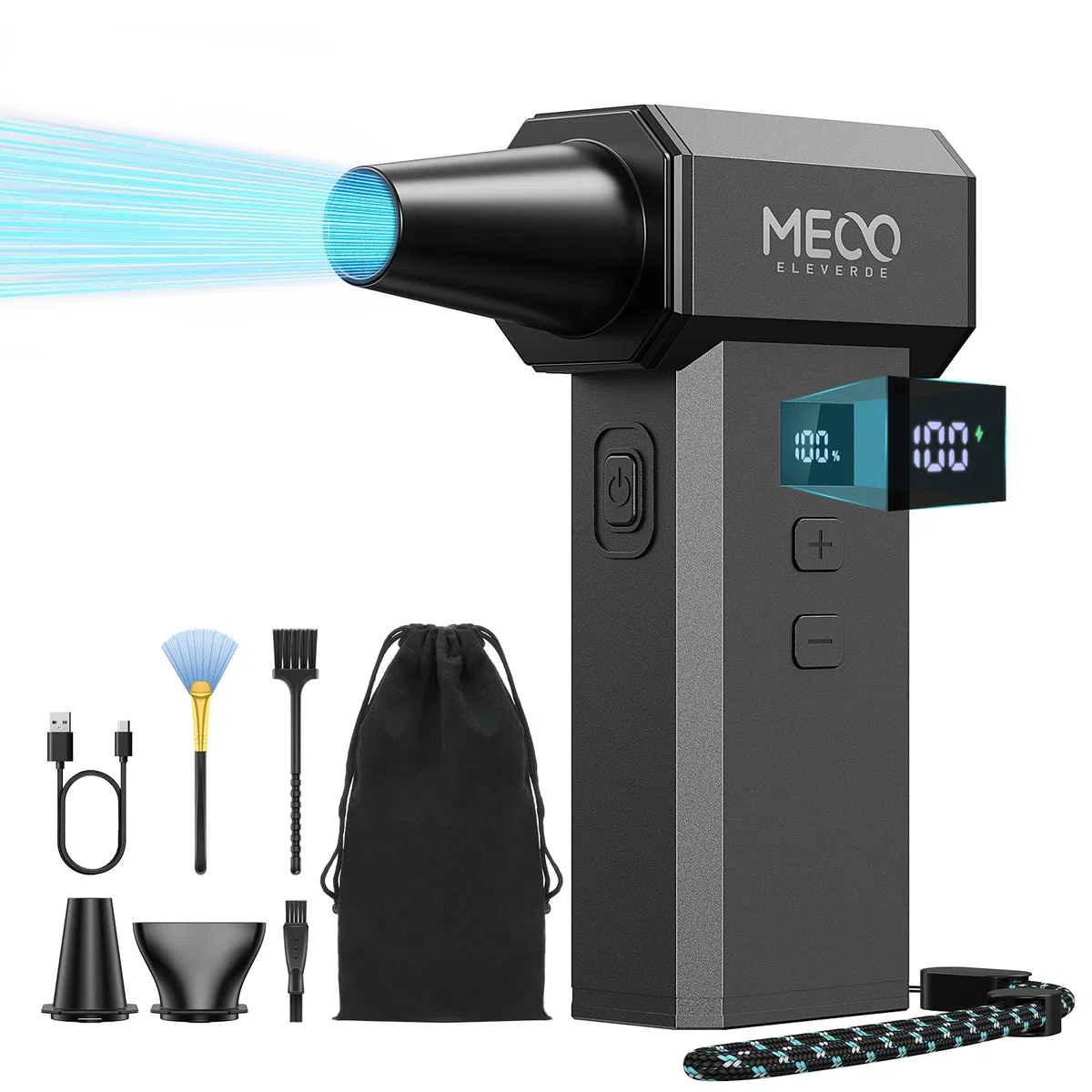 MECO ELEVERDE Soffiatore a Batteria Potente, Aria Compressa Elettrico 220.000 RPM, 100 Velocità, Schermo LED, 8000 mAh, Mini Soffiatore Portatile Air Blower Duster per Pulizia PC, Auto, Tastiera