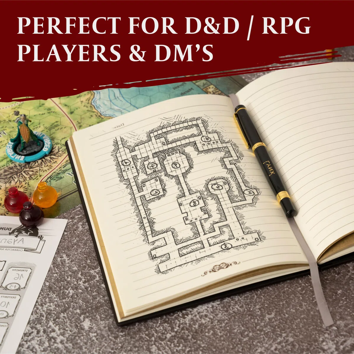 DND Notebook/Taccuino/Diario, 200 Pagine, Copertina in Ecopelle Goffrata con Drago di Bronzo 3D, con Penna, Ideale per Dungeons & Dragons/D&D/GDR/RPG, Regalo Nerd Fantasy DM e Giocatori, Uomini/Donne