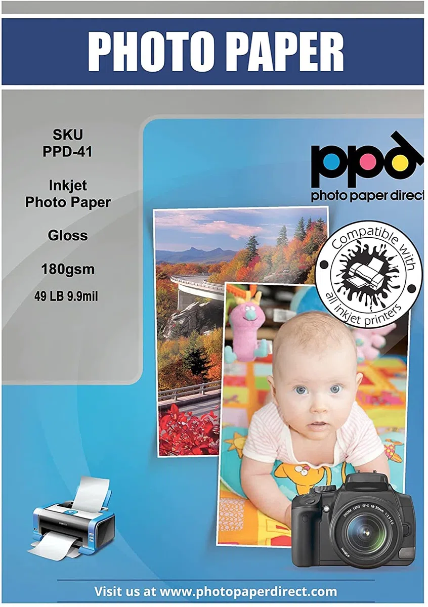 PPD A3 50 Fogli 180g Carta Fotografica Lucida Per Stampanti A Getto D'Inchiostro Inkjet - PPD-41-50