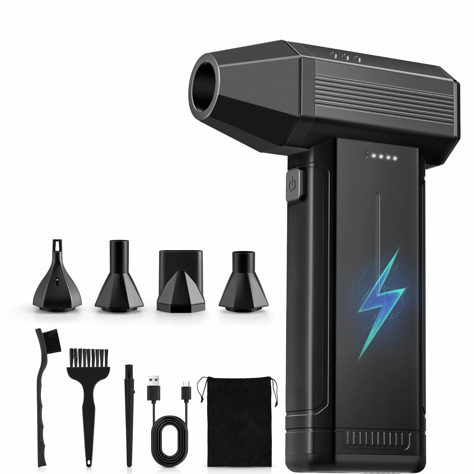 Aria Compressa Elettrico con Luce LED, 3 Velocità 150000 RPM Air Duster, 6000 mAh Mini Soffiatore a Batteria, Compressore Aria Portatile per la Pulizia del PC, Divano, Tastiera, Auto (nero)
