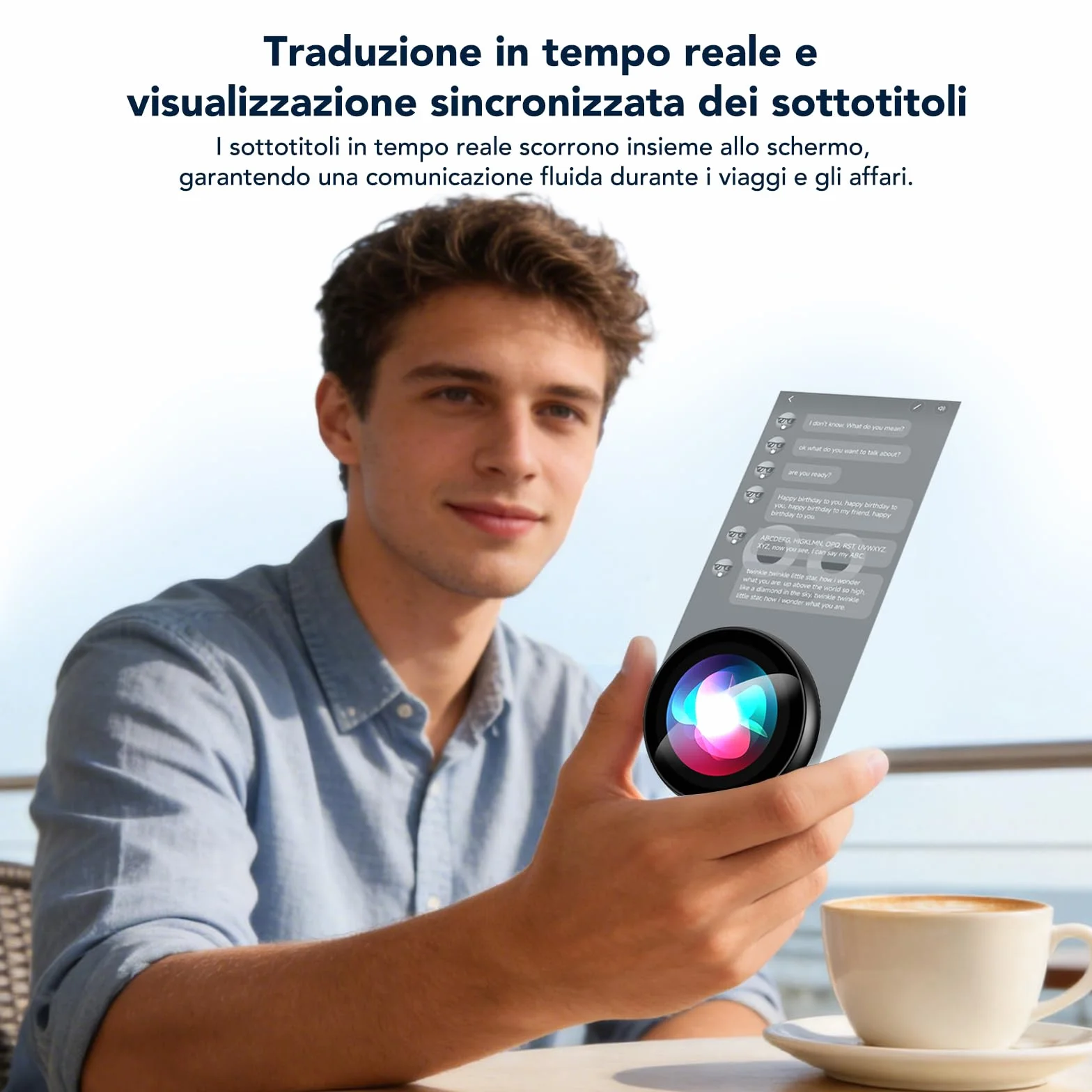 AI Badge - Traduttore vocale con 60 lingue in tempo reale, Bluetooth 6.0, Smart E-Badge portatile con schermo LCD HD touch screen, traduttore vocale per viaggi, affari