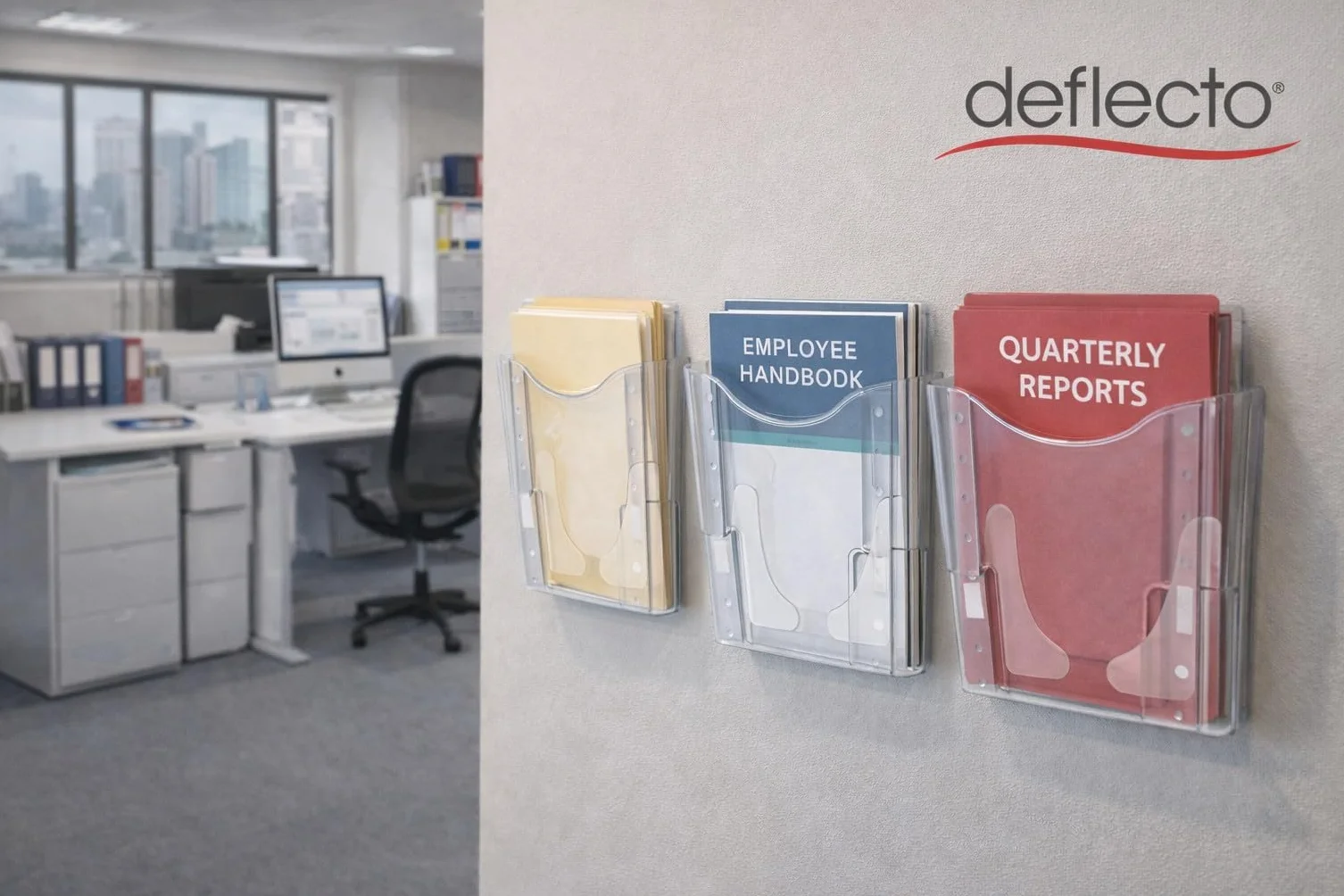 Deflecto Portariviste da parete, formato A4, perfetto per cartelle, cartelle, posta e opuscoli, trasparente, per casa e ufficio, con elegante design verticale
