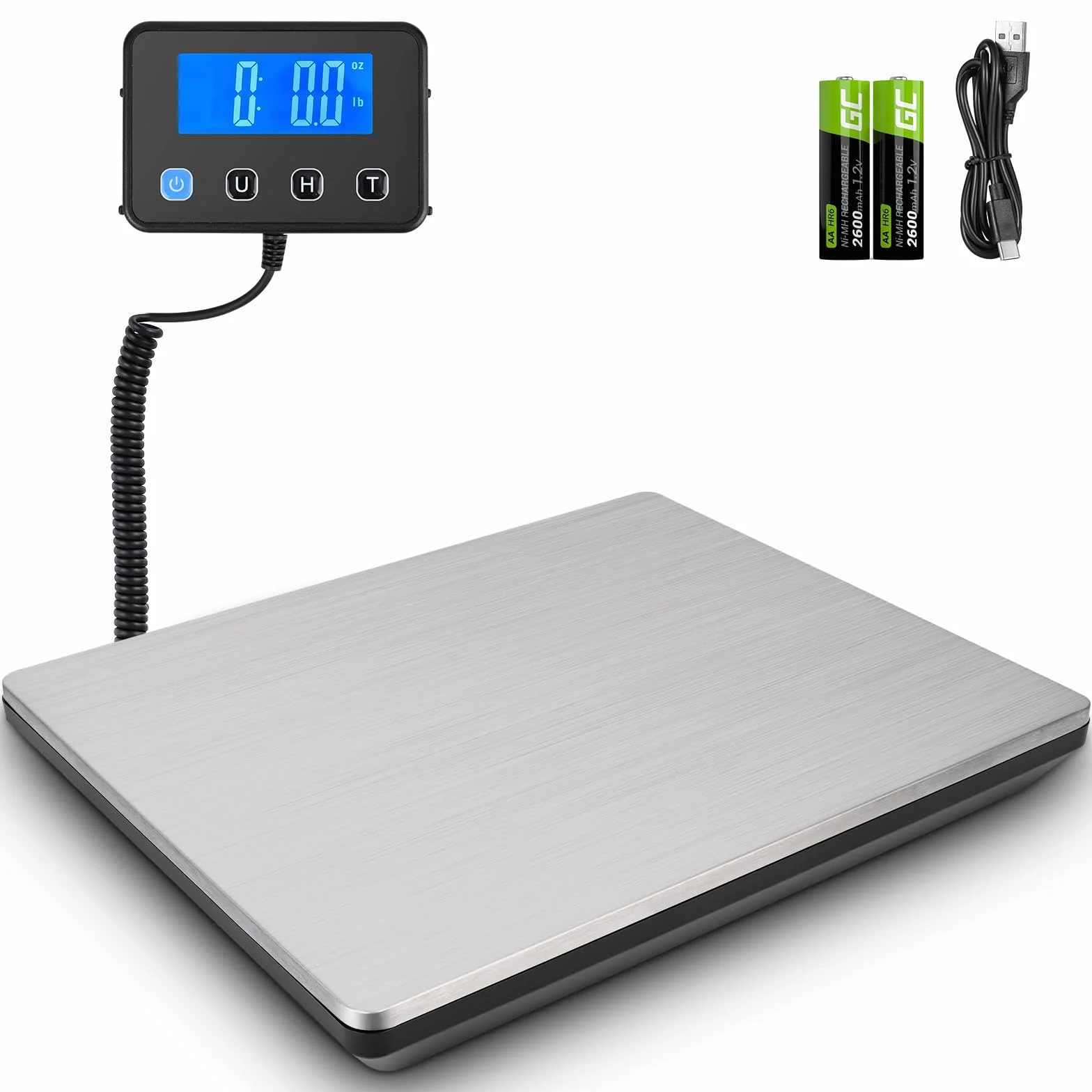 Bilancia Pesa Pacchi, 50g-200kg Bilancia Postale, Bilancia Digitale con Hold e Funzione Tara per Affari Bagagli Ufficio, Piattaforma in Acciaio Inossidabile, Display LCD Esterno