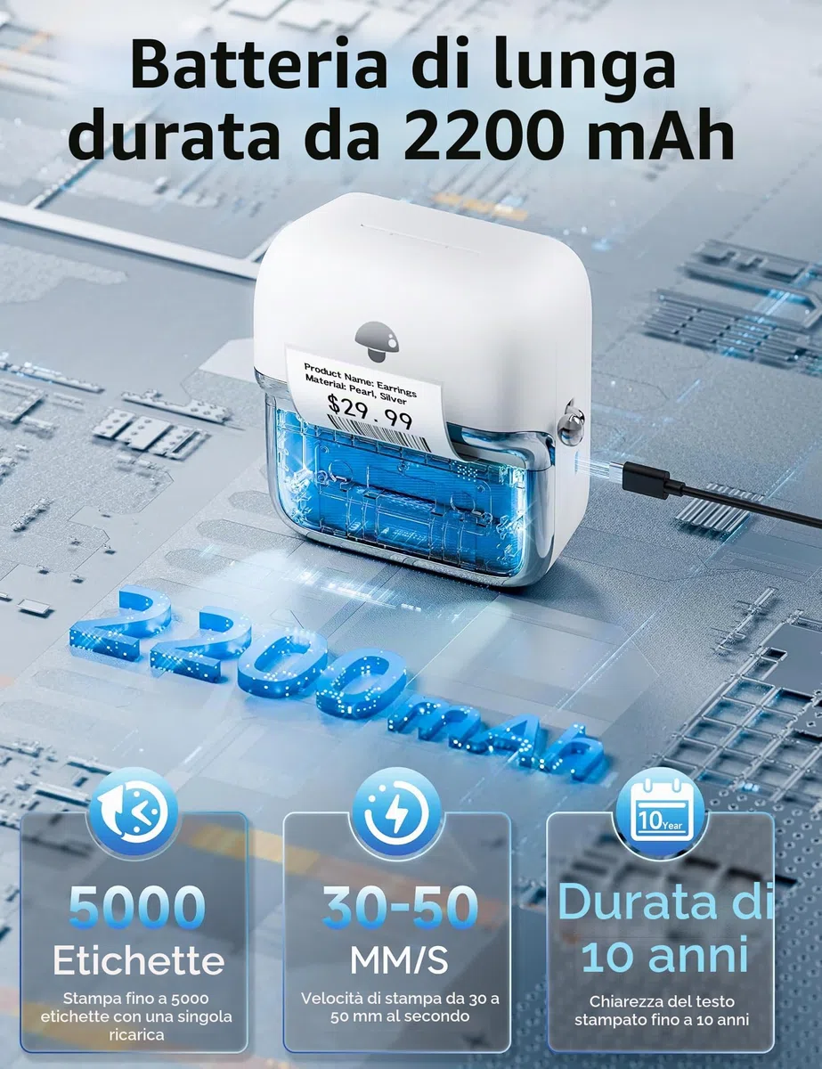 Phomemo M250 Stampante per Etichette - 3 Inch Stampante Termica Portatile, Supporto per Etichettatrice Bluetooth da 20-75 mm, Mini Stampante Etichette Adesive per Piccole Imprese, Casa e Ufficio