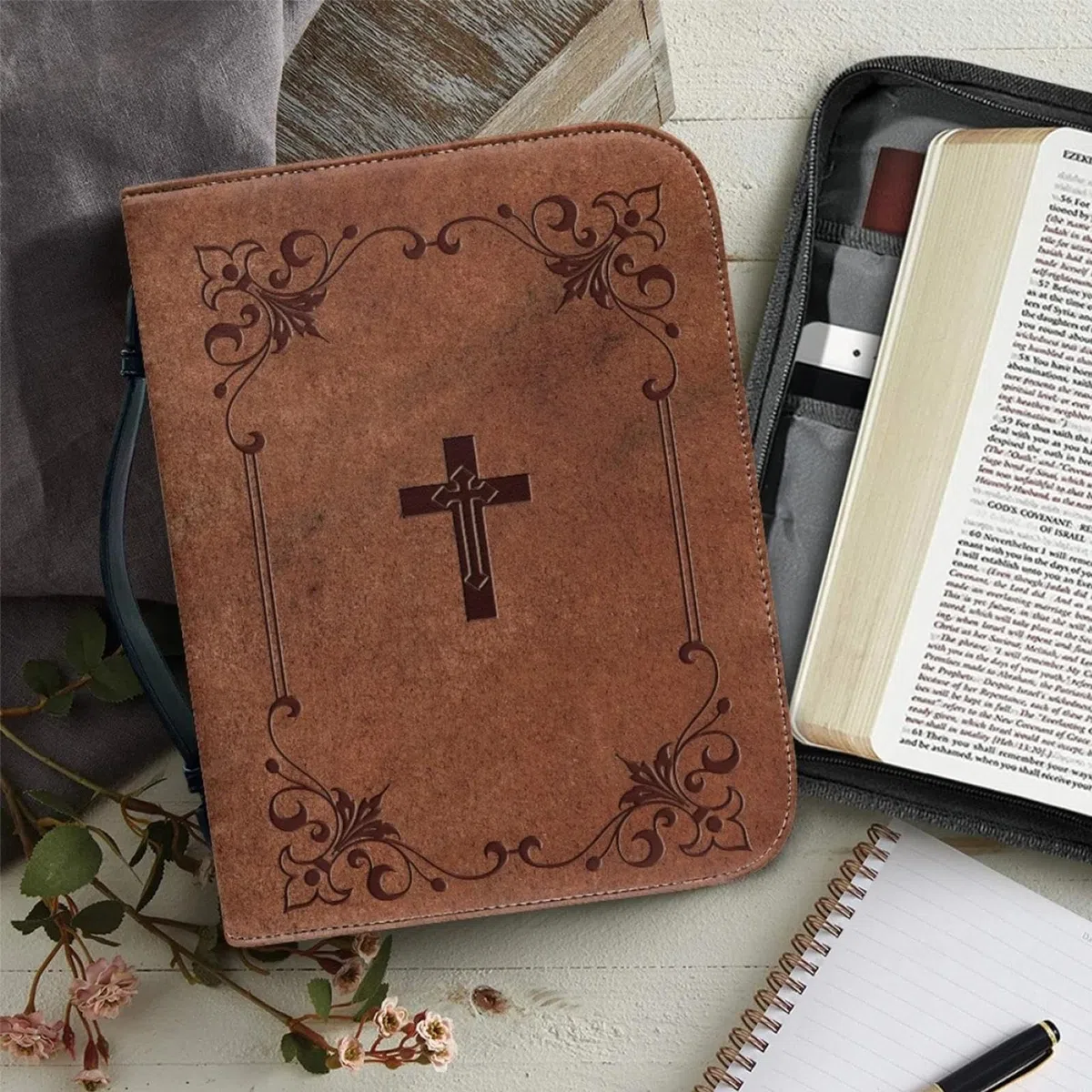 Custodia per Bibbia, Custodia per Bibbia Grande in Pelle con Cerniera, Custodia per Bibbia Vintage, Custodia per Bibbia con Maniglia, Custodia per Libro in PU per Bibbia, Custodia per Libri Borsa da C
