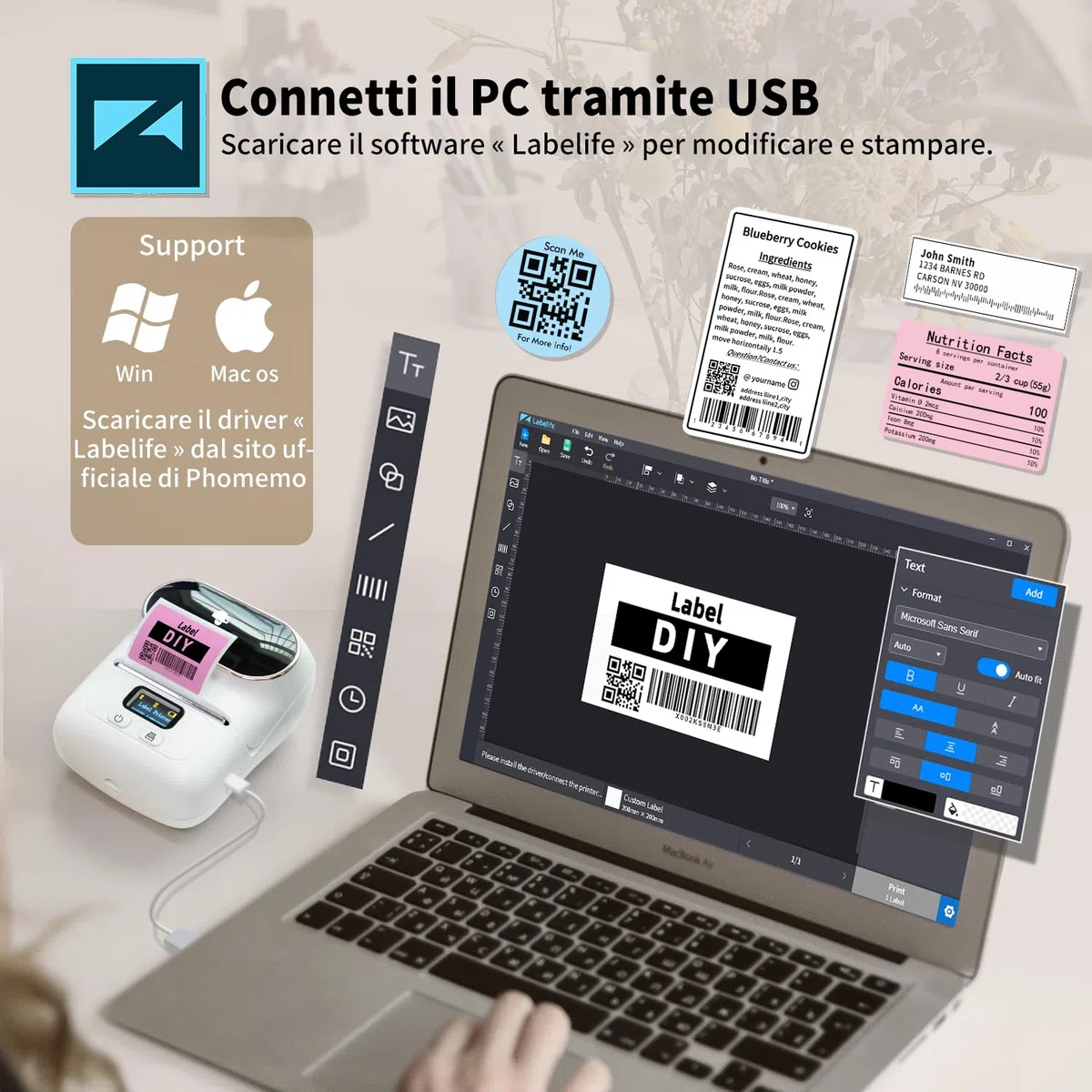 Phomemo Etichettatrice M110 Bluetooth Stampante Etichette Adesive, Stampante Termica Portatile Compatibile con iOS Android e PC, per Piccole Imprese, Negozio, Logo, Cucina, Indirizzo,Negozio