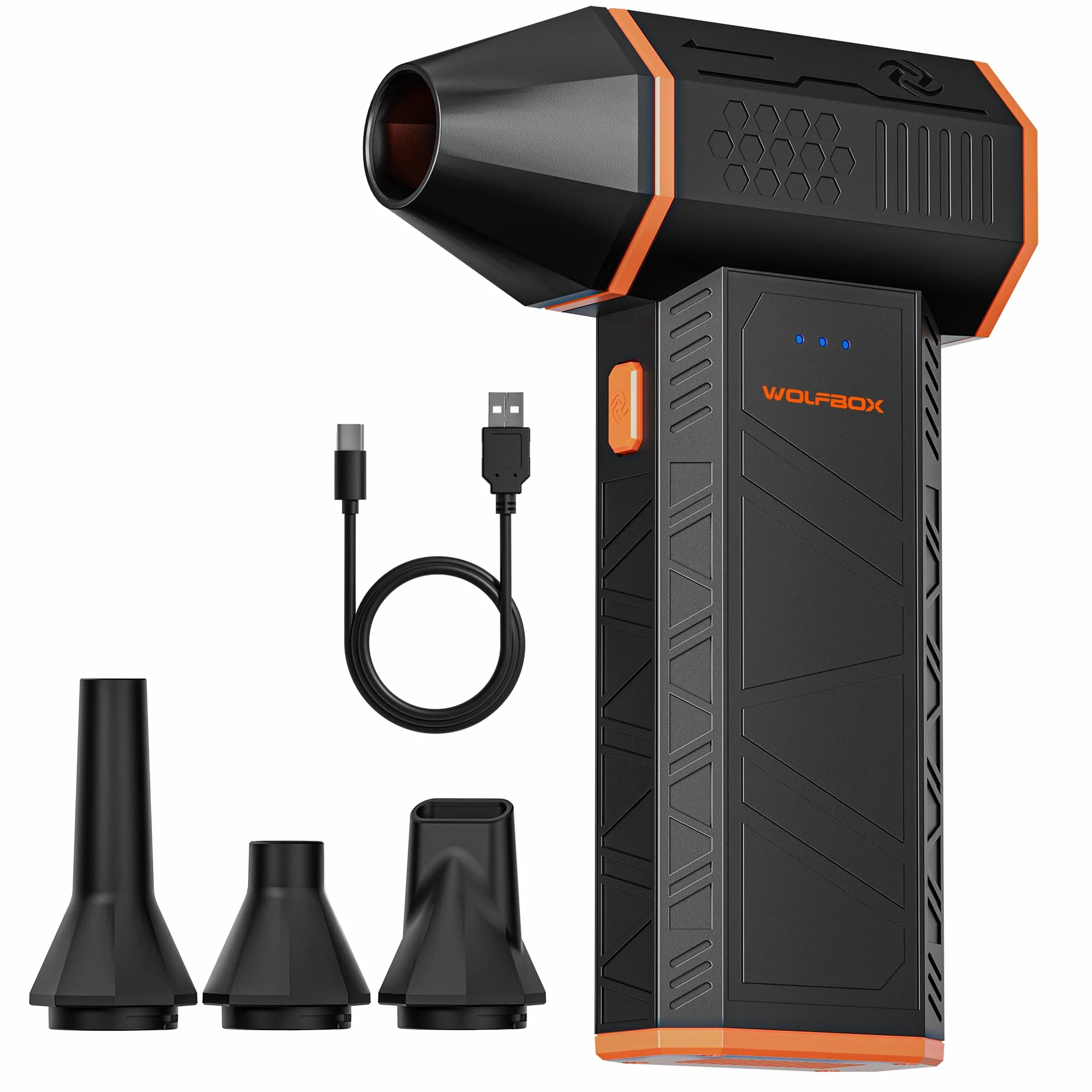 WOLFBOX MF50 Soffiatore a Batteria, Soffiatore Aria Compressa Elettrico 110000RPM con 3 Velocità, Mini Soffiatore Portatile Ricaricabile per Pulizia PC, Tastiera, Auto e Casa