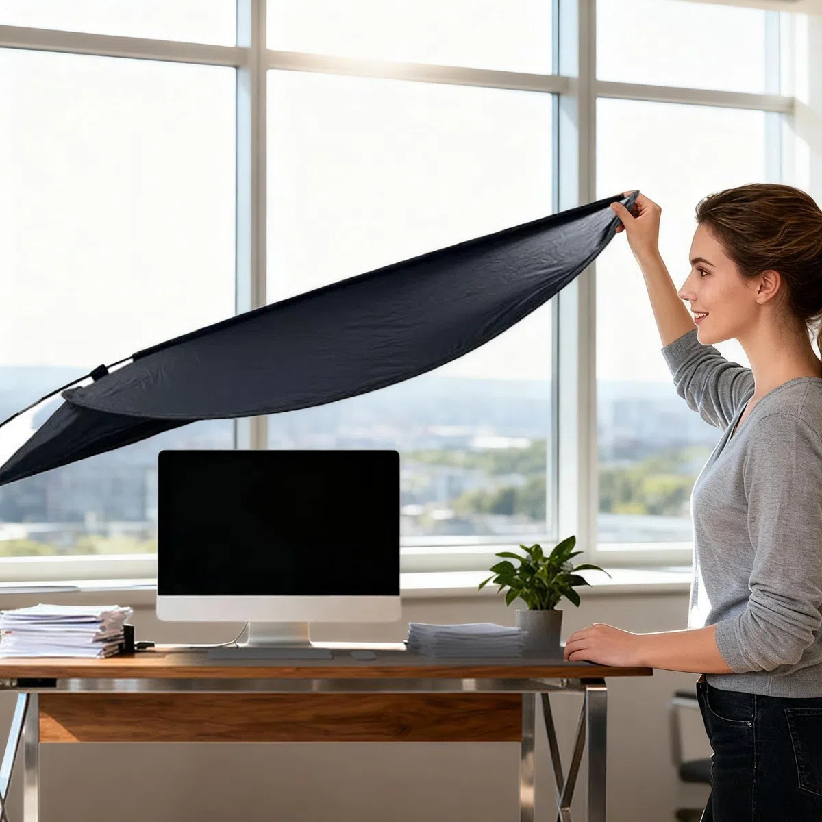 Tetto per cubicolo da ufficio - Pannello per la privacy regolabile, parasole antiriflesso per postazione di lavoro, barriera per il controllo della luce della scrivania, comodo ottimizzatore di messa