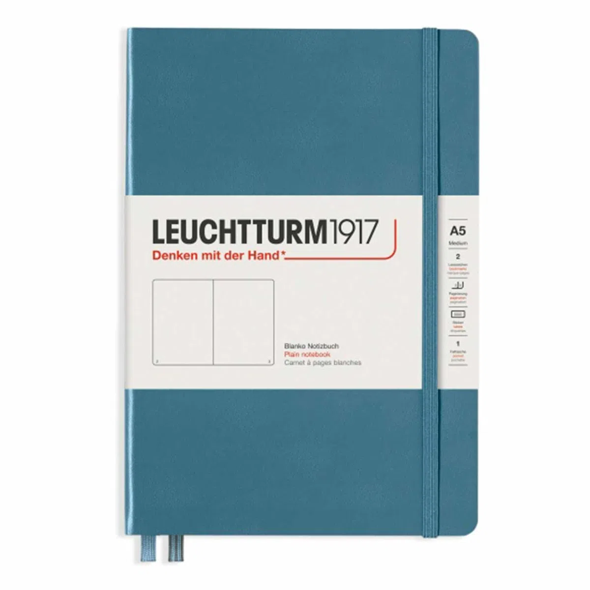 LEUCHTTURM1917 363333 Taccuini Medium A5, Copertina rigida, 251 pagine numerate, Stone Blue, Bianco