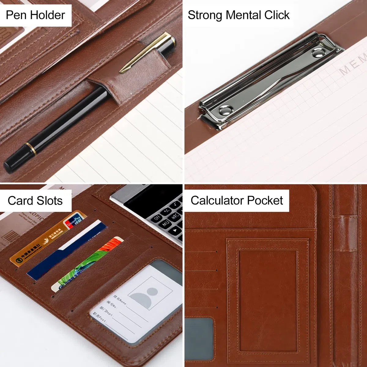 Podazz cartellina portadocumenti pelle cartellina A4 blocco note, cartella file in pelle PU, con coperchio, cartella di registrazione cartella conferenza Legal Lock manager Folio A4, con 4 scomparti