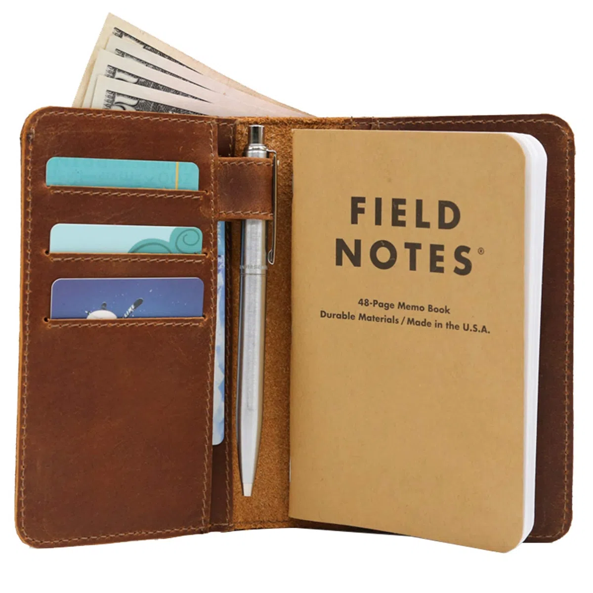 Jack's Point Custodia per quaderni in pelle, formato tascabile, adatta per 8,9 x 14 cm, scomparto separato, vera pelle goffrata, tasche multiple per una maggiore funzionalità e passante per penna