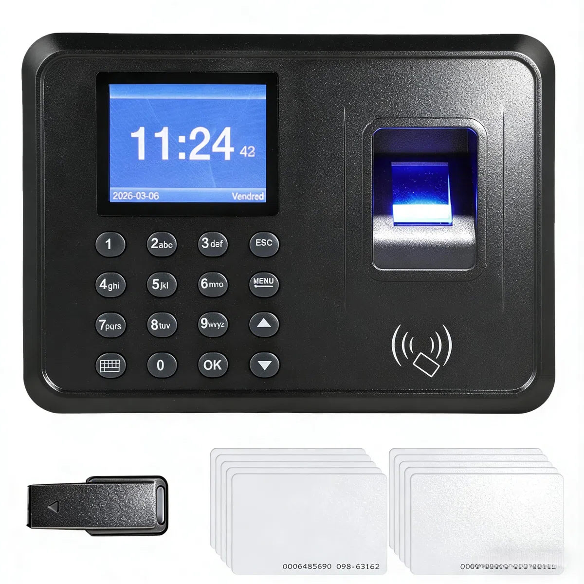 Orologio orario per dipendenti di piccole imprese, orologio in macchina con impronte digitali, RFID, PIN - Orologio da ufficio in/out e registratore di check-in per scanner aziendali, include 10