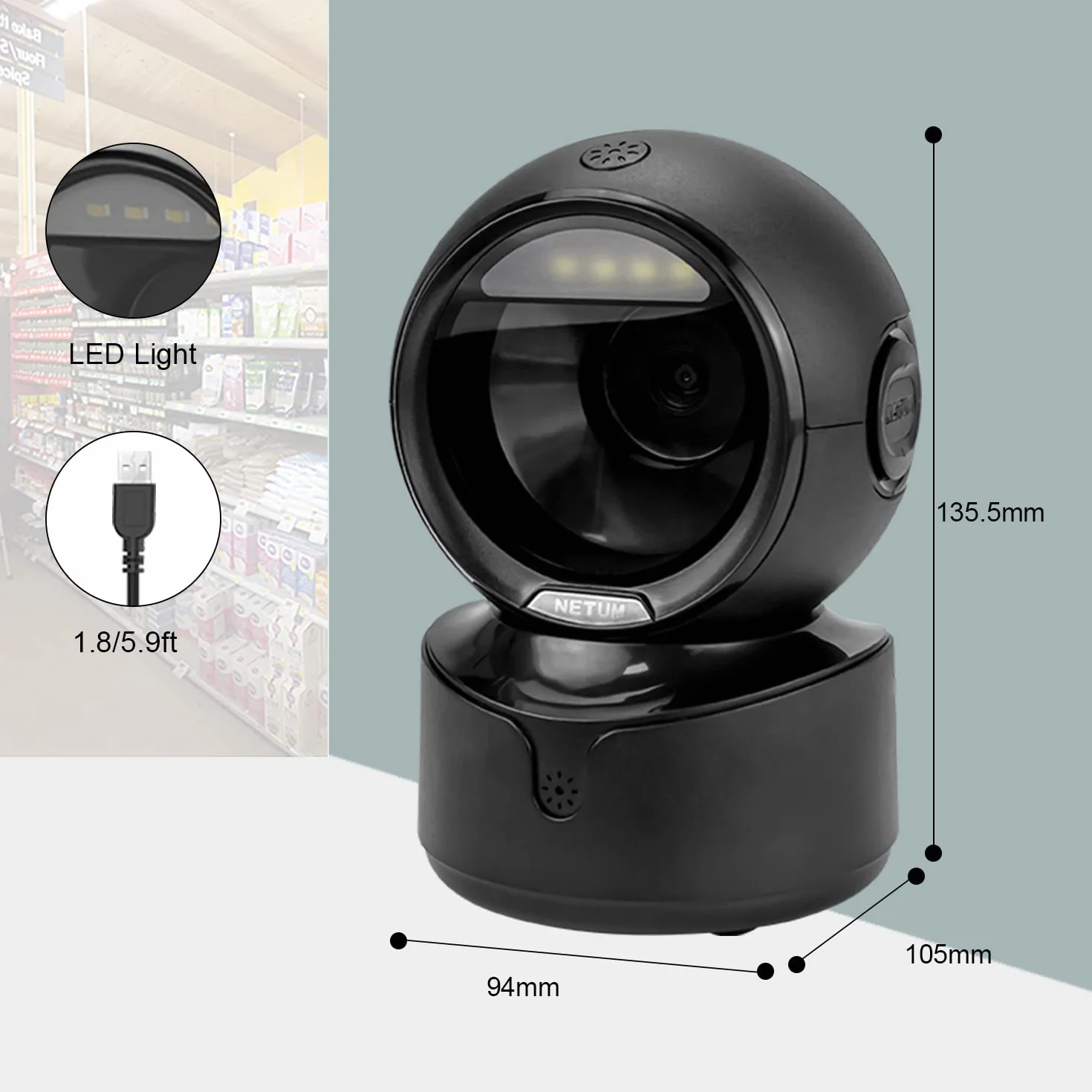 NetumScan Scanner automatico di codici a barre da tavolo, USB rilevamento a mani libere di immagini di codici a barre QR 1D 2D per supermercati, negozi al dettaglio, sistemi di biblioteche Pos NSA5