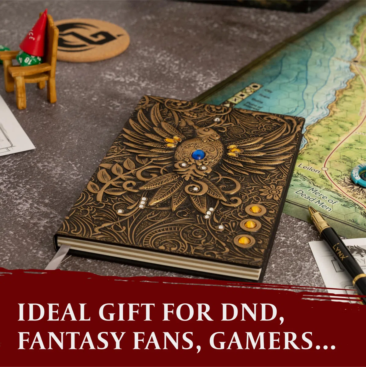 DND Notebook/Taccuino/Diario, 200 Pagine, Copertina in Ecopelle Goffrata con Drago di Bronzo 3D, con Penna, Ideale per Dungeons & Dragons/D&D/GDR/RPG, Regalo Nerd Fantasy DM e Giocatori, Uomini/Donne